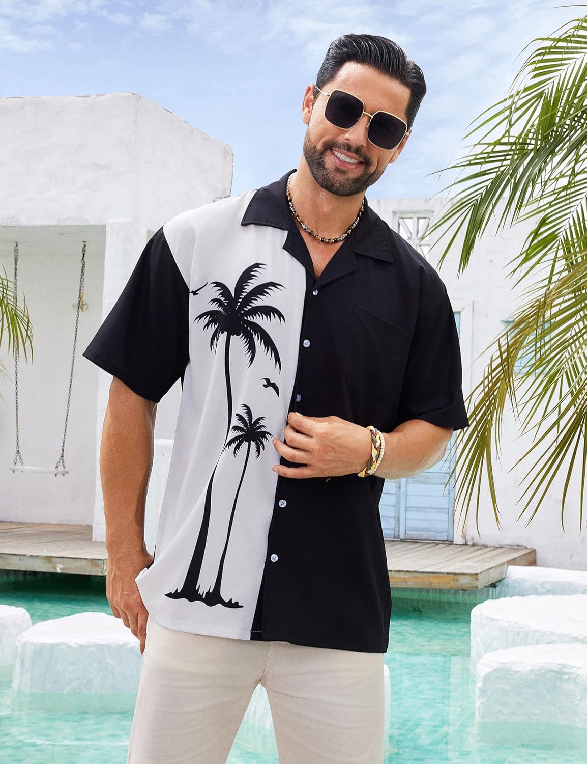 BOJIN Men's Hawaiian Shirts Short Sleeve Button Down Casual Shirts Summer Printed Tropical Floral Aloha Beach Shirts - Image 3