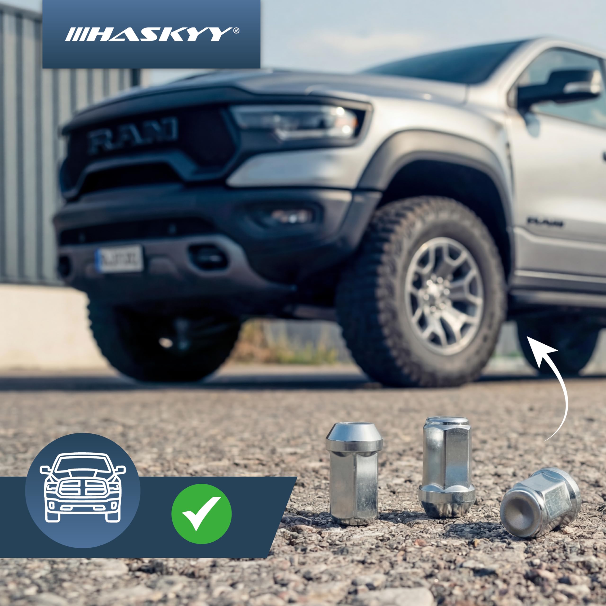 HASKYY 24 dadi per ruota M14 x 1,5 x 41 mm, attacco conico a 60° SW19 (larghezza chiave), dadi cromati a 6 fori, compatibili con Dodge RAM a partire dal 2019