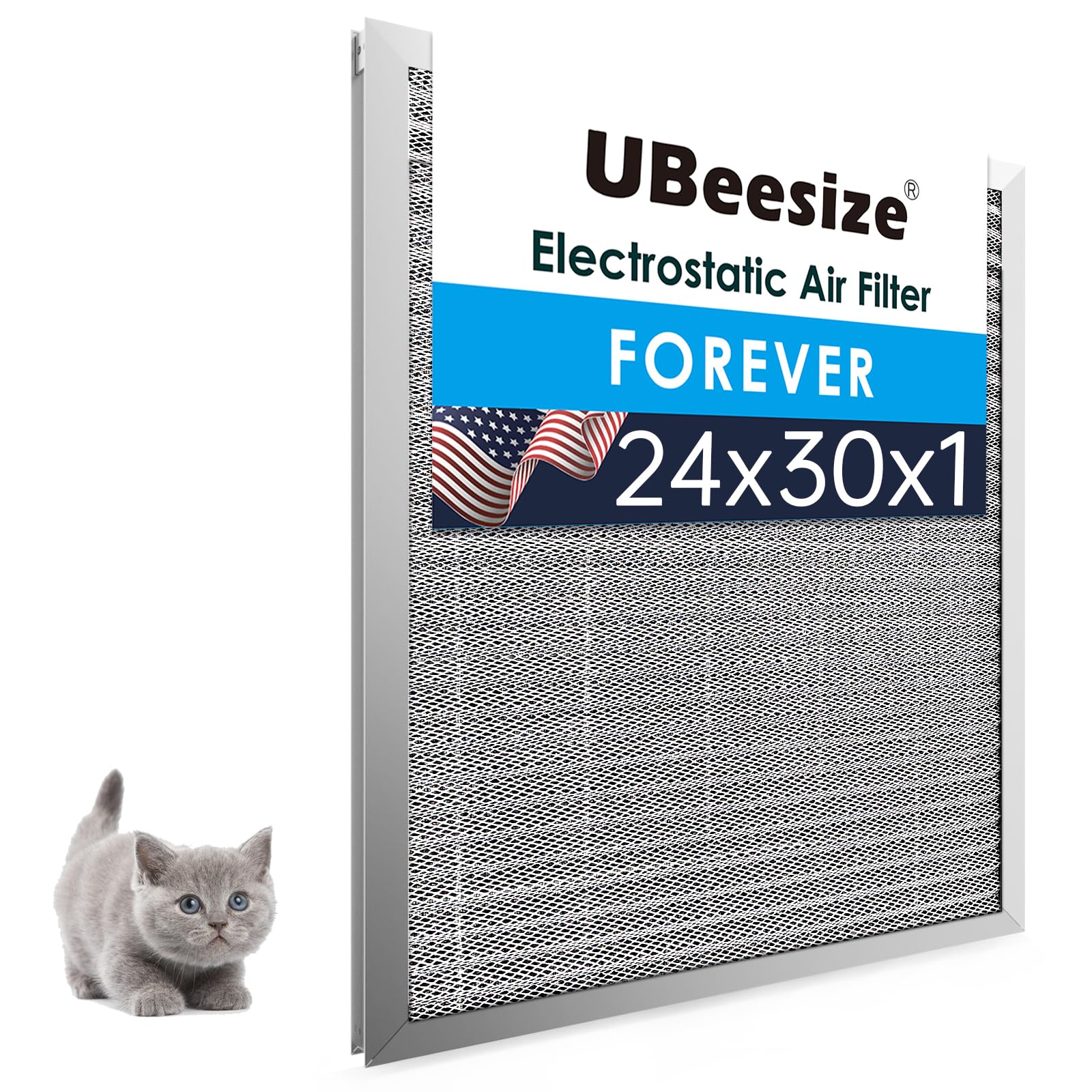 UBeesize 24x30x1 Reusable Electrostatic Air Filter HVAC AC Furnace Filter,MERV 8,Washable, Lasts a Lifetime,Permanent Air Filter,Breathe Fresher,Home And Office(Actual Size:23.78x29.84x0.8 Inch)