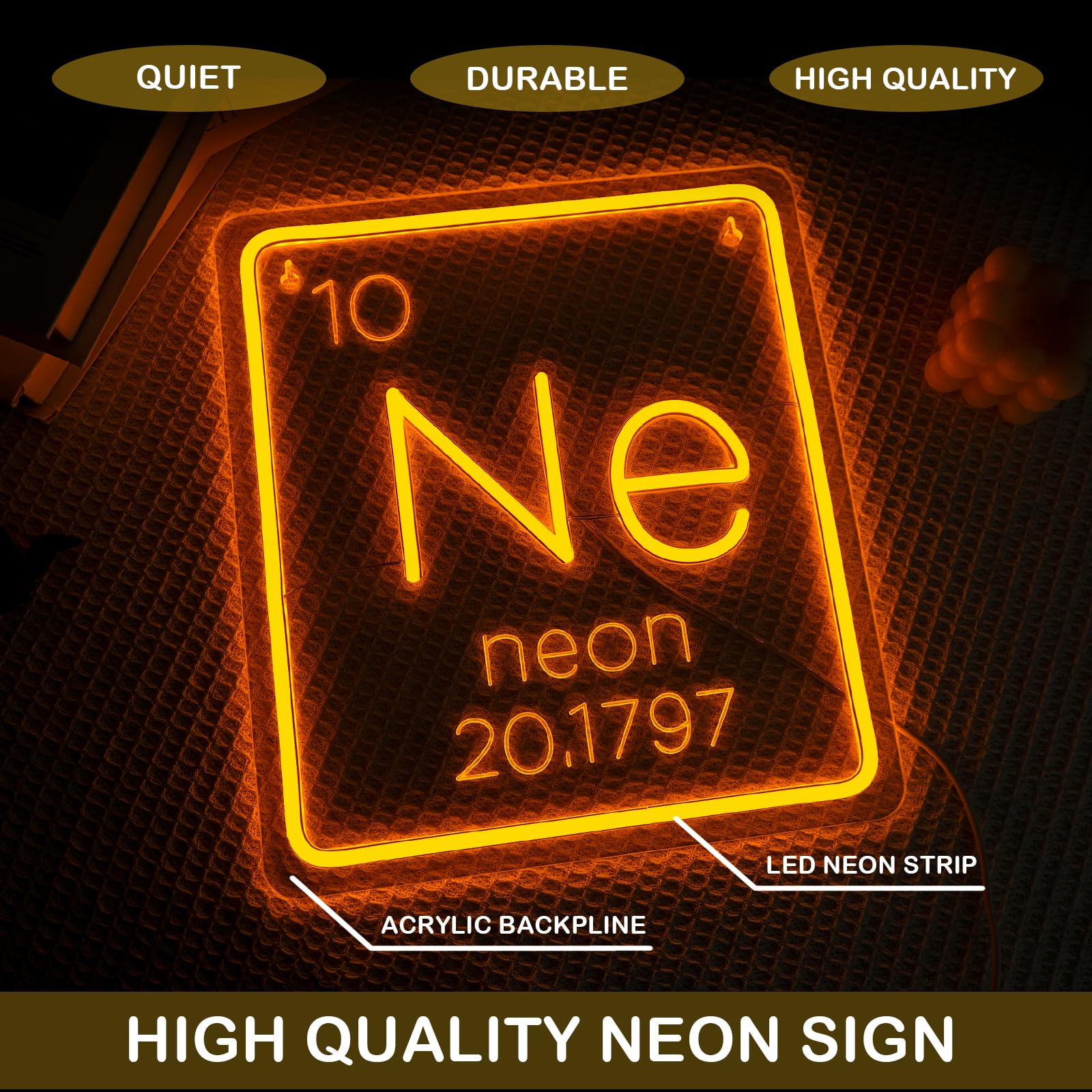 Ne Insegna al neon Classe di chimica Tavola periodica Segni Luminosità Regolabile Studente LED Luci al Neon Illuminano Insegne al neon colorate Adatto per aule Sala studio Biblioteca