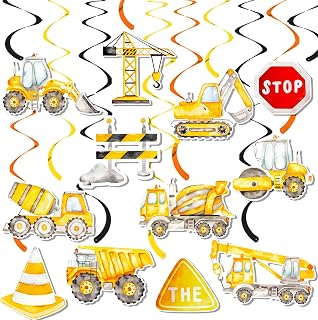 20pcs Construction Party Hanging Swirls Dump Truck Birthday Party Decorations Construction Theme Hanging Foil Whirls Ceiling Streamers for Traffic Zone Birthday Party Baby Shower Supplies