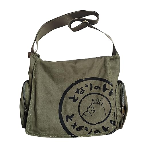 Japanese New 2012 My Neighbor Canvas Messenger Bags Cartoon Students Book Crossbody Bags with Mutiple Pockets, Compatible with my neighbor totoro bag (Khaki)