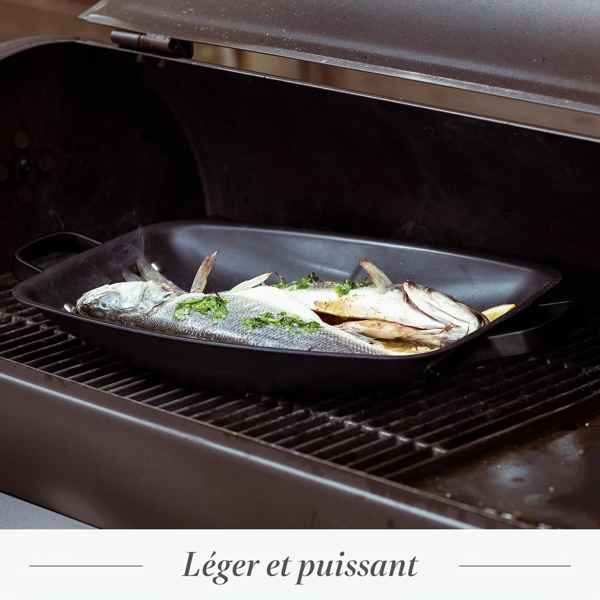 Merten & Storck Carbon Steel BBQ Plaque à Griller Plancha Perforée en Fonte, 28,7cm x 48,8cm, Perforations pour Évacuation d’Huile et Gras, Barbecue, Camping, Grillades, Cuisson en Plein Air, Noir