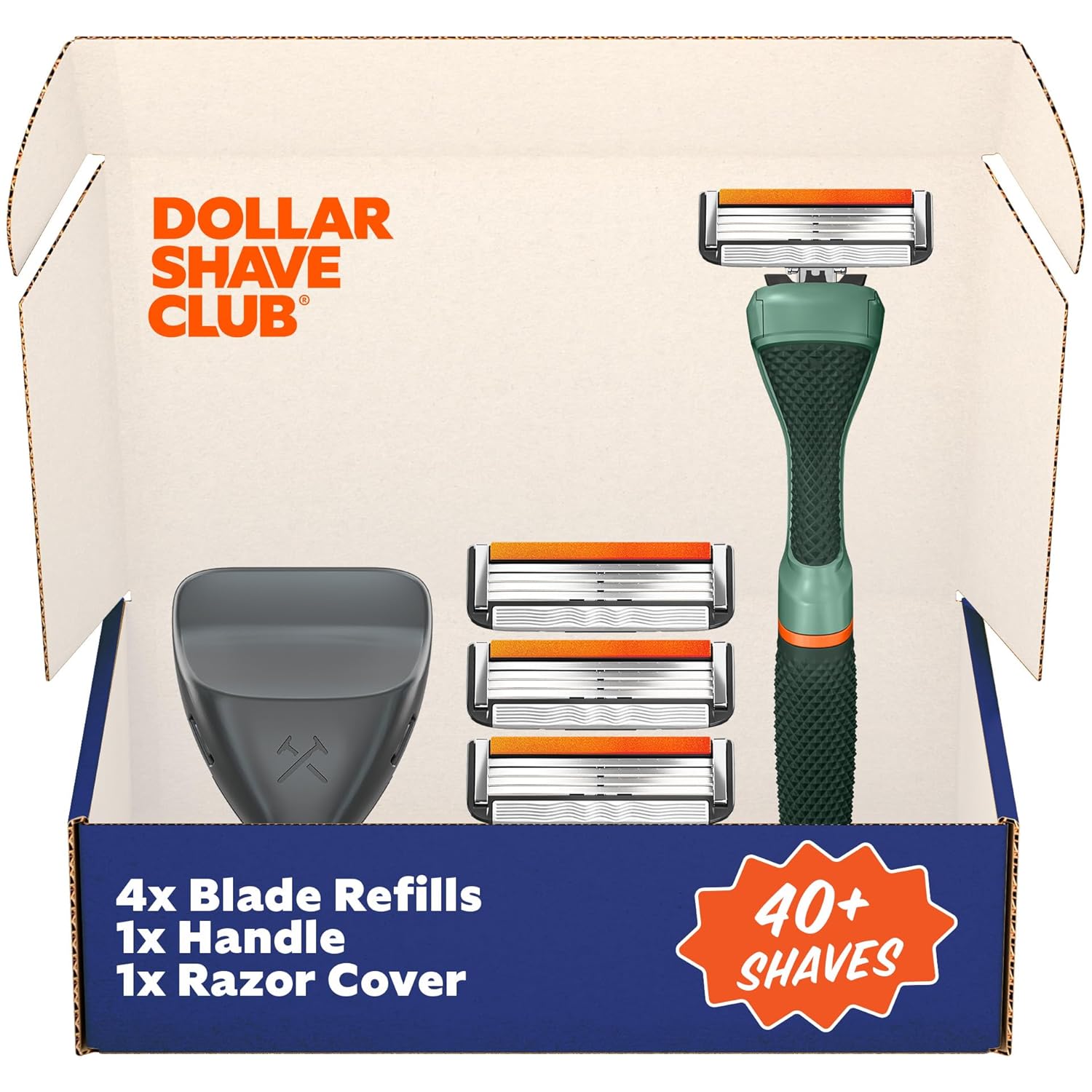 Dollar Shave Club Travel Shave Set 4 Swift Rinse Refill Cartridges 1 Handle Green 1 Razor Cover