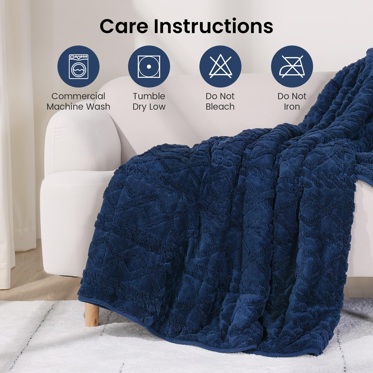 Drewin Manta con peso para adultos, 20 libras, manta pesada Sherpa de doble cara, elegante manta de jacquard acogedora y cálida para dormir y calmar, tamaño Queen 60 x 80 pulgadas, azul marino