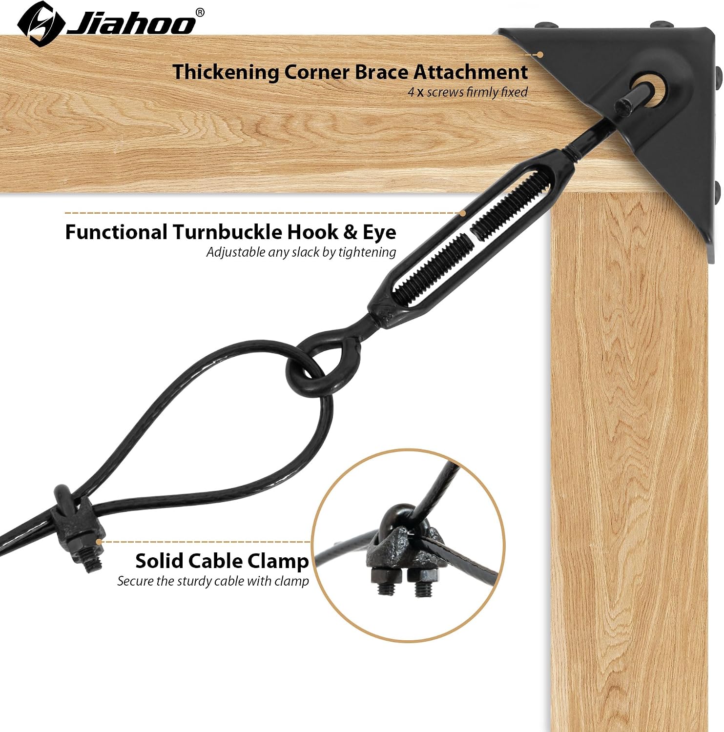 JIAHOO Anti Sag Gate Kit for Wooden Fence, Gate Tensioner Cable Kit, Anti-Sag Gate Support Cable Kit, Steel Fence Door Repair Kit for Wood Door, Gate Frame Kit Hardware, Black