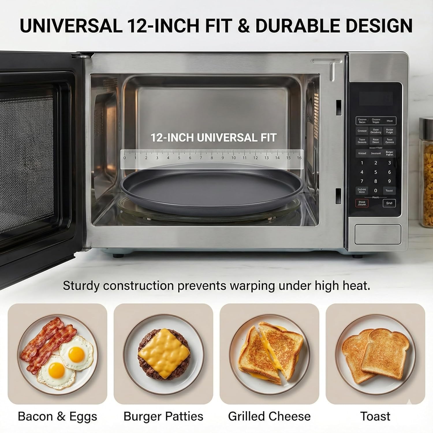 MACONEE 12inch Universal Microwave Crisper Pan/Microwave Cookware Crispy Plate Fry Pan, Microwave Cooker for Reheat Frozen Pizza, Chicken Nuggets French Toast with Crisp Effect! - Image 6