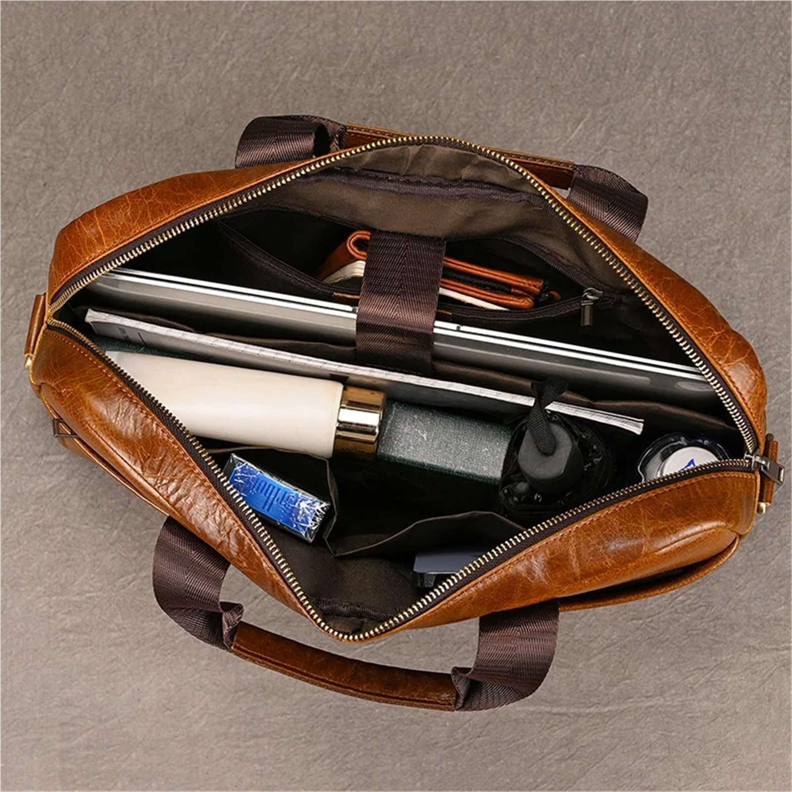 Bolso Mensajero De Cuero Bolso de negocios cuero genuino for hombre, maletín for portátil 15 pulgadas, bolso bandolera for documentos A4, trabajo for mensajes En Viaje De Negocios