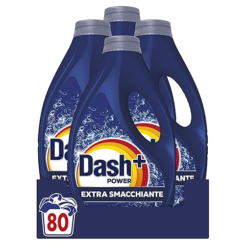 Dash Power Detersivo Liquido Lavatrice, 80 Lavaggi (4x20), Extra Smacchiante, Rimuove anche le macchie secche da 7 giorni, per una pulizia impeccabile