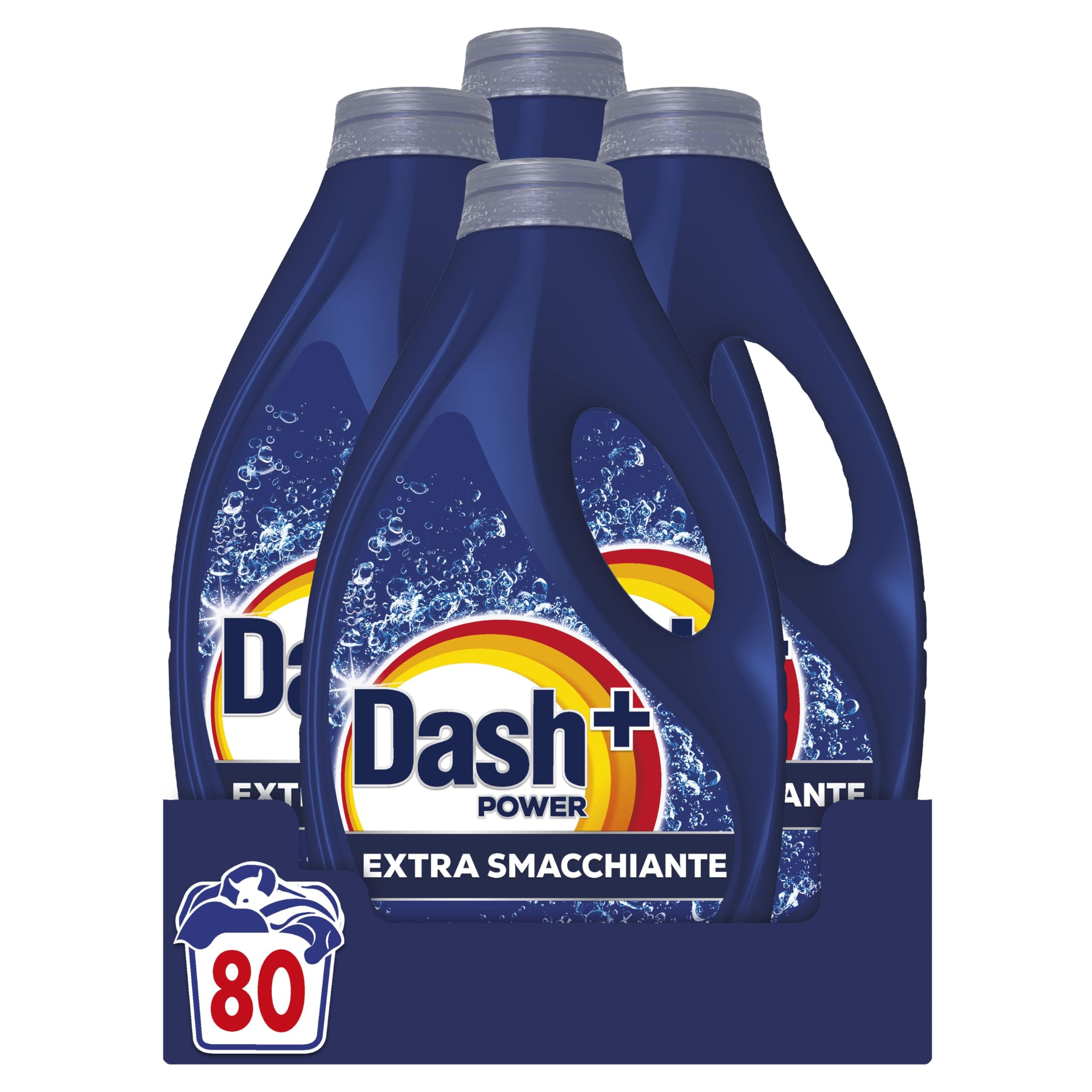 Dash Power Liquid Washing Machine, 80 Washes (4 x 20), Extra Stain Remover Removes Even Dry Stains from 7 Days for Flawless Cleaning