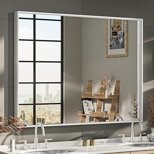 TETOTE Espejo de baño de níquel cepillado de 48 x 36 pulgadas, espejo de baño plateado con marco, grande, rectangular, con marco de metal, disponible en Yaxa Venezuela