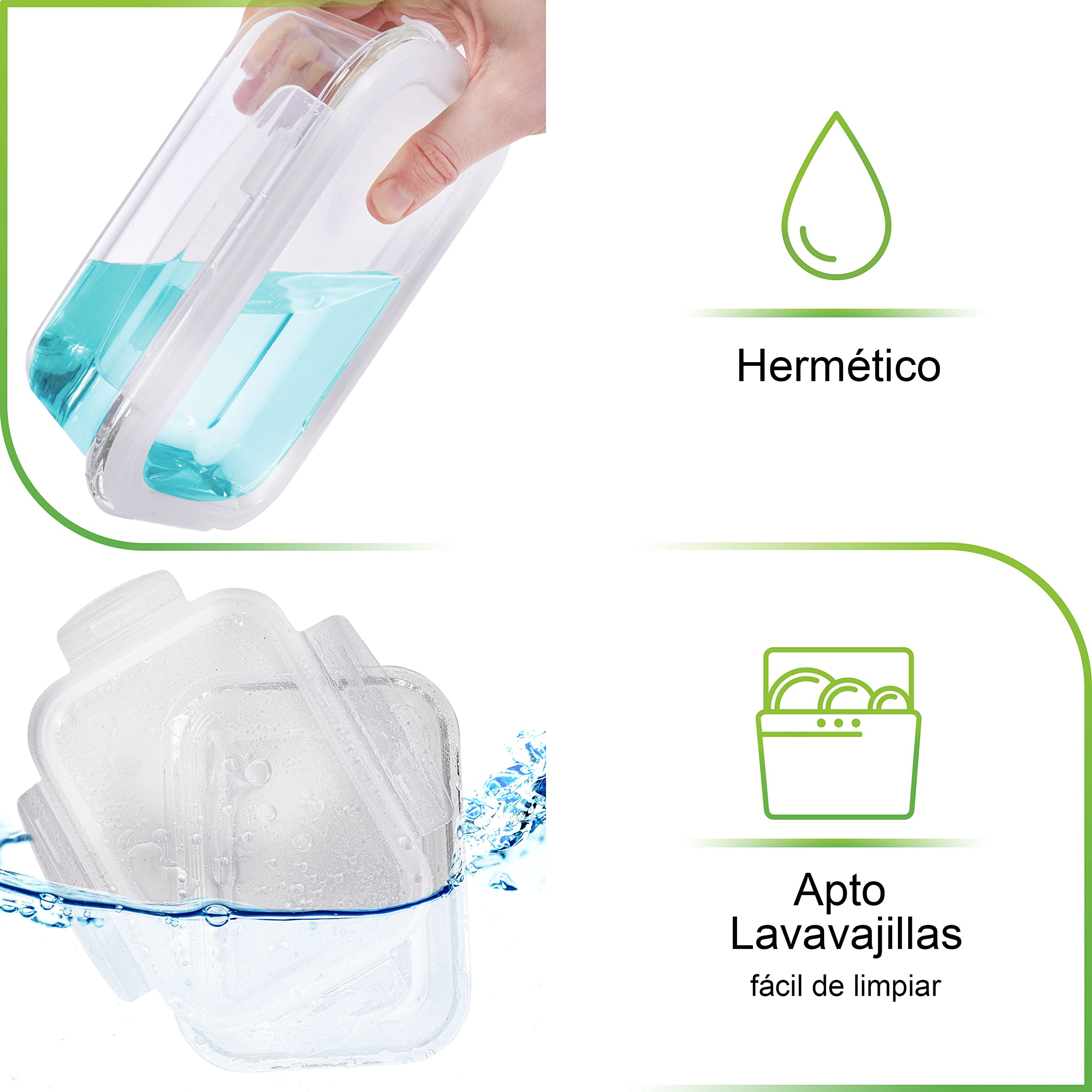 Prep Naturals [8 Pieza 1000 ml] Recipientes para Alimentos - Juego de Recipientes de Cristal para Alimentos Hermético - Contenedores de Alimentos - Apto para Lavavajilla Microondas Congelador
