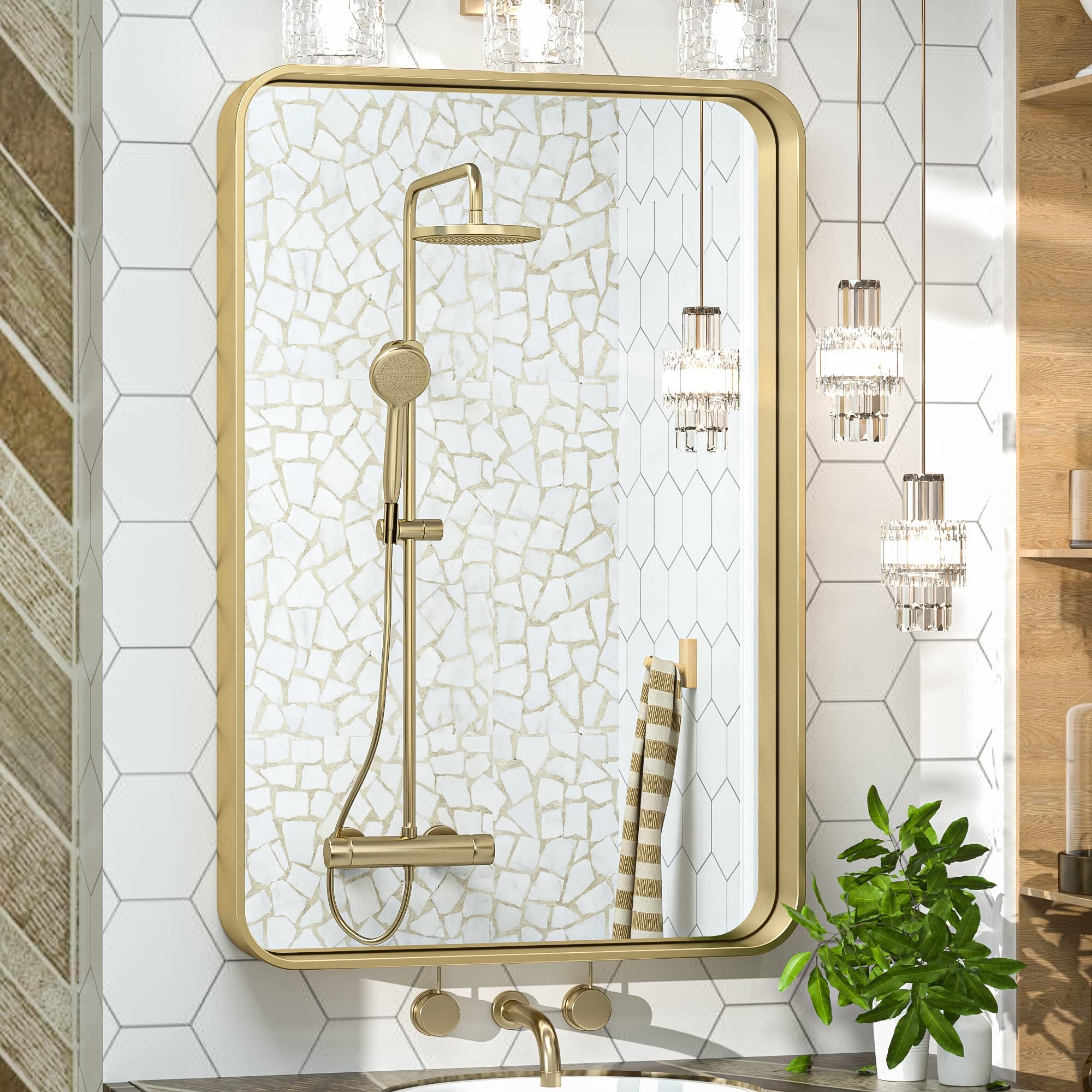 Amazon.com: Brightify Gold Oval Mirror for Bathroom 20x36 Inch, Metal ...