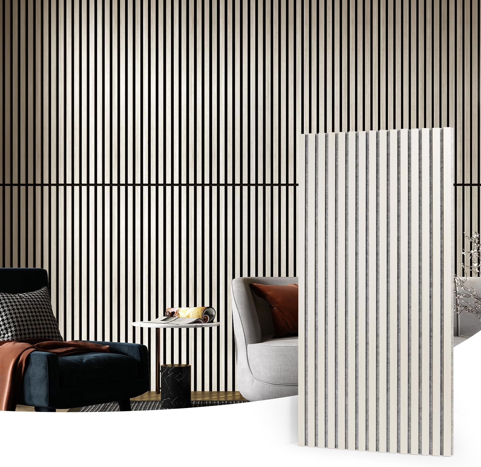 Art3d 4 Wood Slat Acoustic Panels for Wall and Ceiling - 3D Fluted Sound Absorbing Panel with Wood Finish - White Elm Covering 2.88㎡