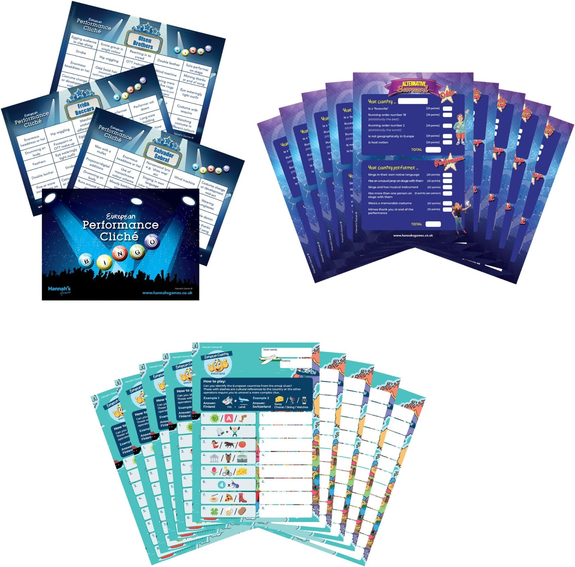 Eurovision 2024 Party Game Pack - Cliche Bingo - Scorecard - Emoji Quiz Games - Eurovision Song Contest Watch Party Game Trivia - Eurovision Merchandise Decorations - Eurovision Party Accessories