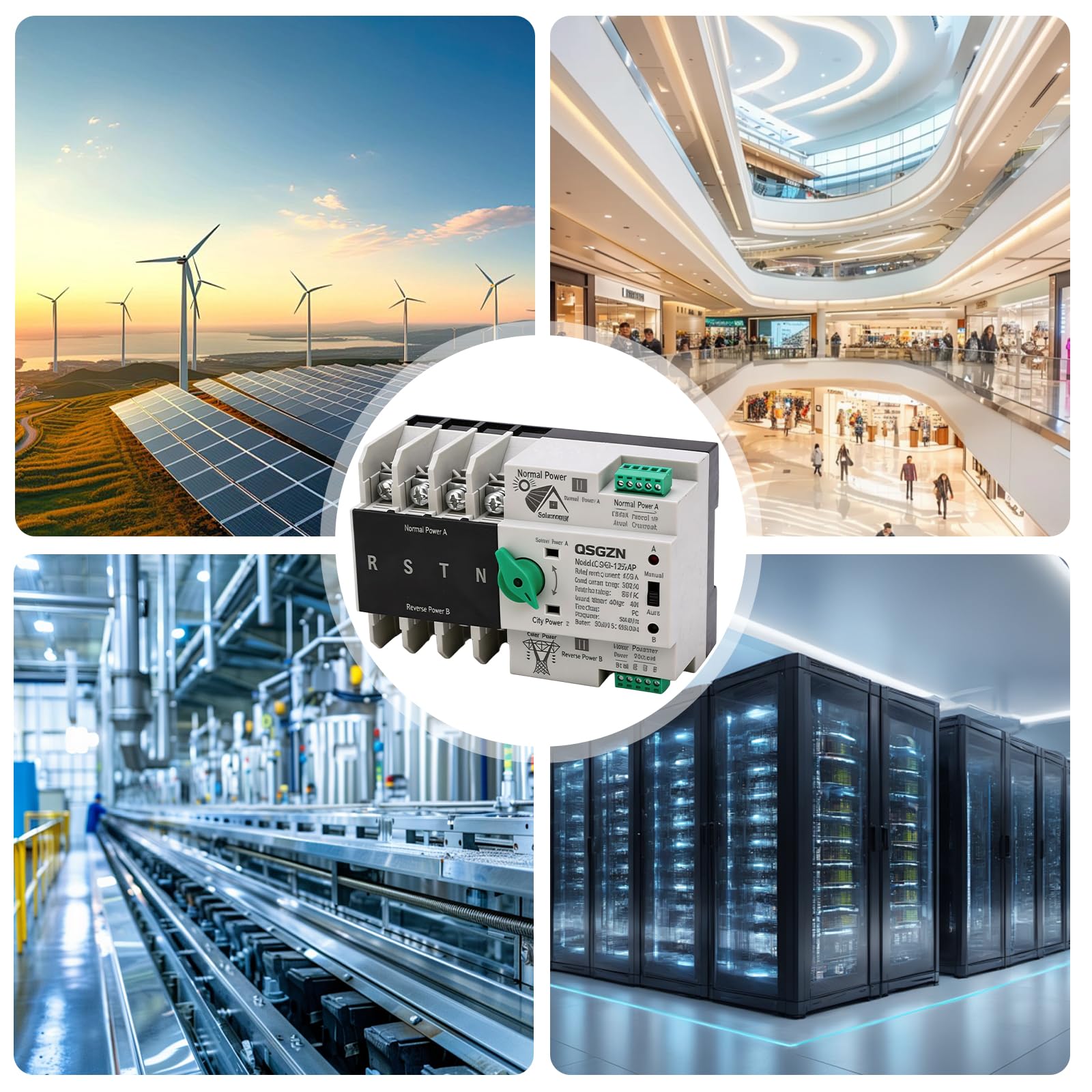 Dual Power Automatischer Transferschalter, Notstrom Umschalter Ununterbrochener AC 400V 4P 63A ATS PC Hutschiene Transfer Schalter Kommunaler Netzumschalter