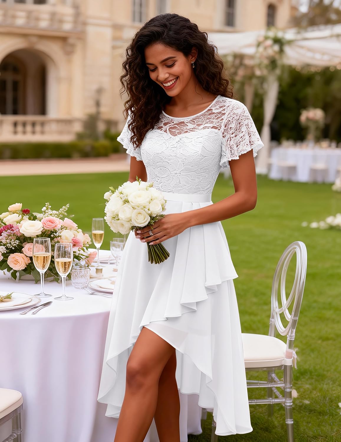 Wedtrend Women's Formal Wedding Guest Dress Ruffle Bridesmaid Dress Flutter Sleeve Prom Dresses for Teens