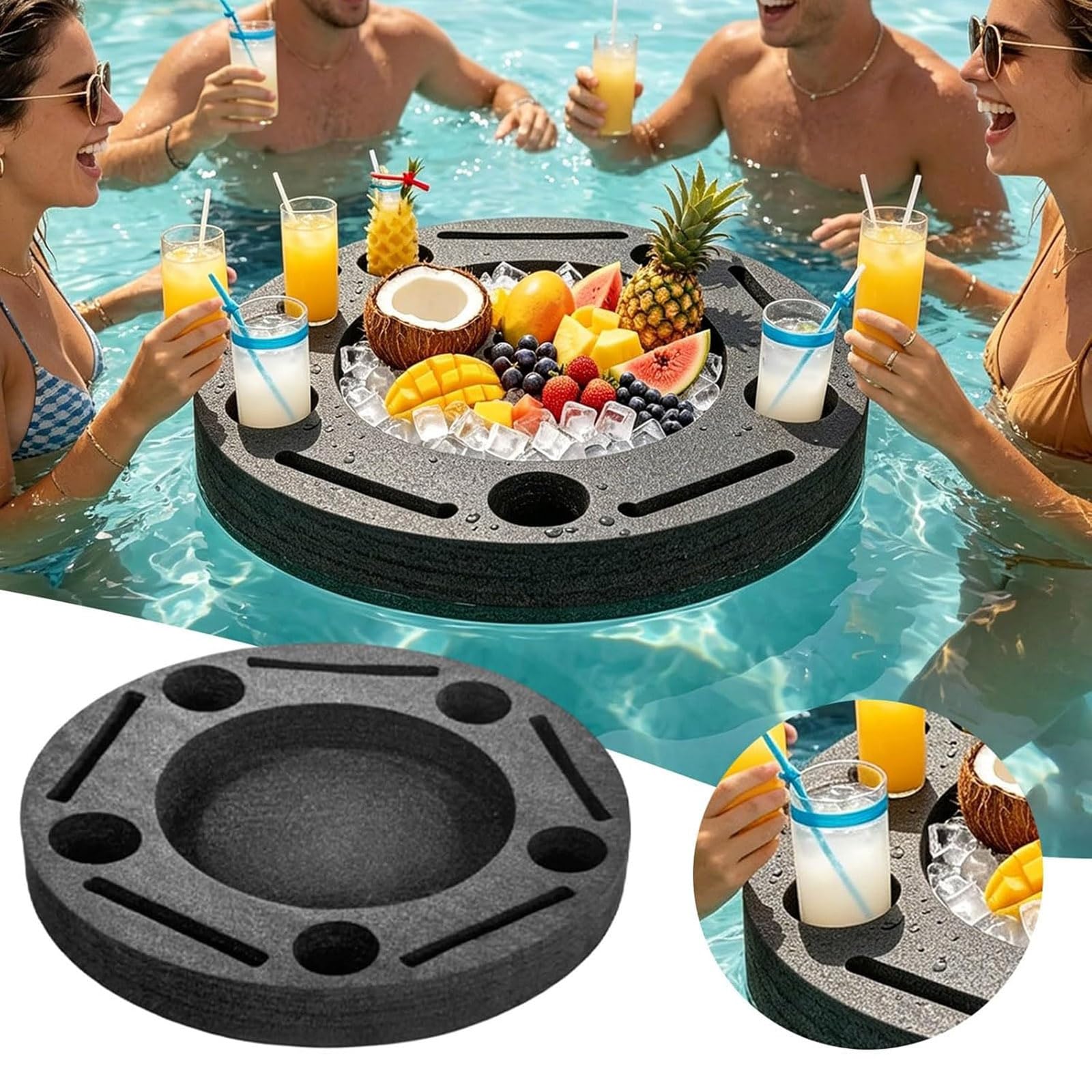 Floating Tray for Pool, großer schwimmender Getränkehalter für den Pool, Aufbewahrungsmöglichkeit für Pool-Schwimmkörper mit Fach, tragbares Tablett für Whirlpools, Strand- und Partydekoration