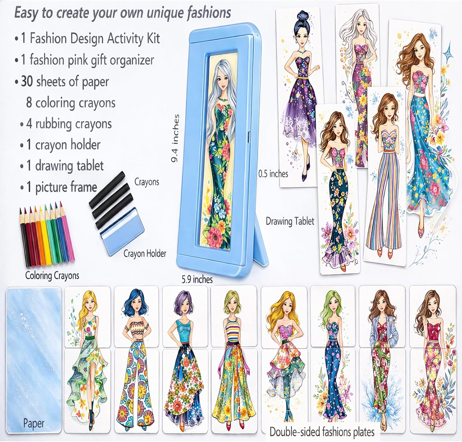 Innosurg Kids Makeup Fashion Rubbing Plate Kit for Girls Boys, Makeup Artist Activity Set, Blue Beauty Design Activity Drawing Kit with Face Practice Charts, Creative Makeup Art Kit for Ages 5+
