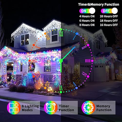 Miniatura 6 de Luces solares de Navidad para exteriores, 66 + 16 pies, 660 LED, multicolor y blanco frío, luces de carámbano cambiantes de doble color, 2400 mAH,