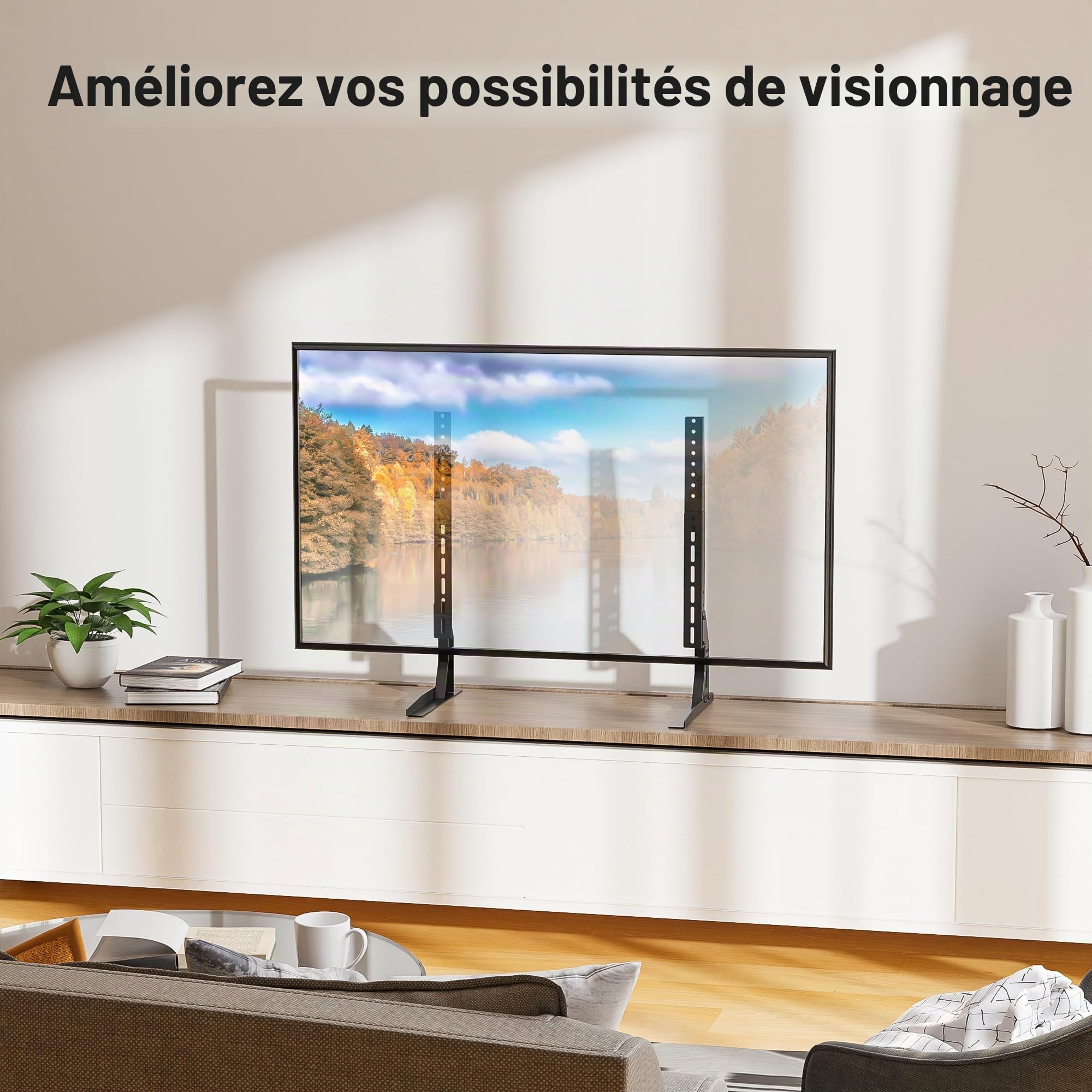 BONTEC Support TV sur Pied pour Téléviseurs 22-65 Pouces, Pied TV Universel avec Hauteur Ajustable, Capacité de Charge 50kg, Design Stable et Durable, Max. VESA 800x400mm
