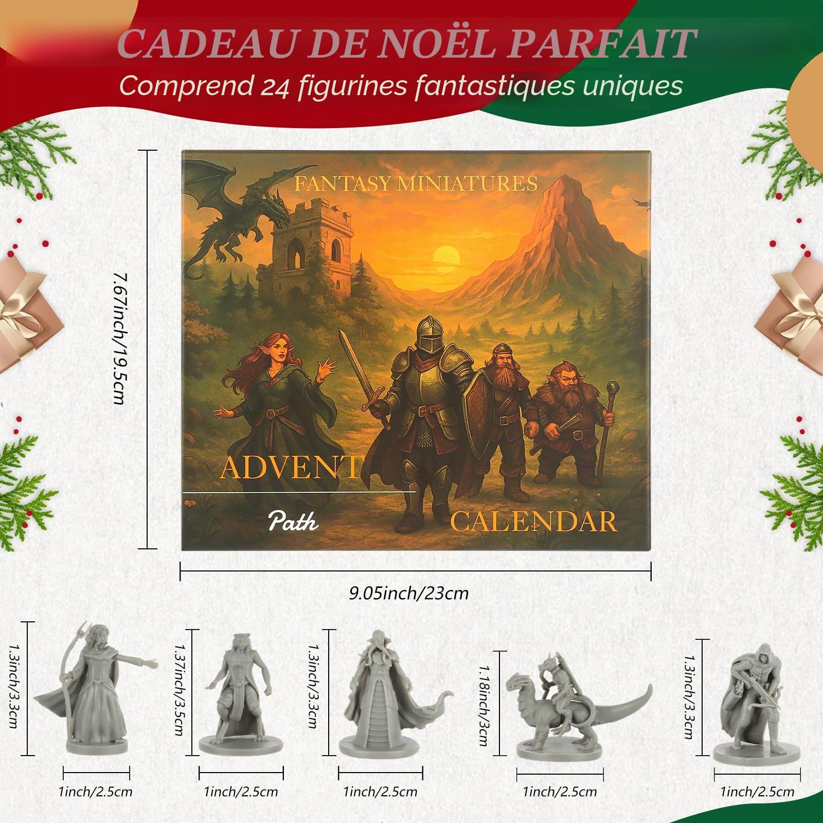 Calendrier de l'Avent de table fantastique de 24 jours - 24 figurines RPG non peintes de 28 à 32 mm - Figurines en PVC pour jeux de rôle, escarmouche et jeux de société - Cadeau de vacances pour les
