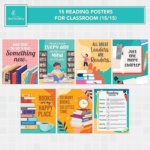 Miniatura 4 de 15 pósteres de lectura para aula primaria  Pósteres de biblioteca de 11 x 14 pulgadas para escuela primaria, decoración de esquina de lectura para