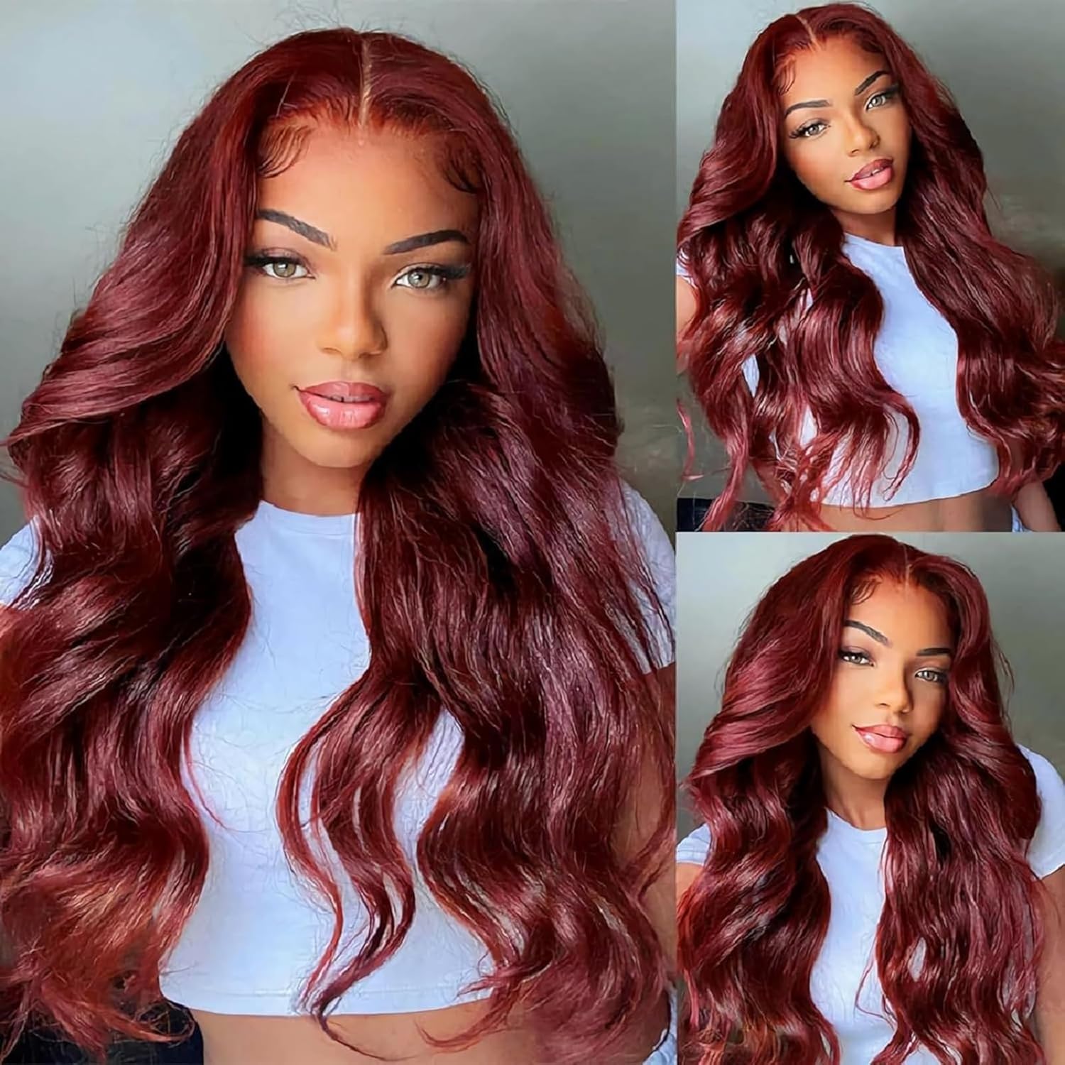 Reddish Brown Lace Front Human Hair Wig - Pre-Plucked Body Wave 13x4 HD Transparent Full Frontal 99j Burgundy Auburn Colored Wig - 180 Density 26 Inch