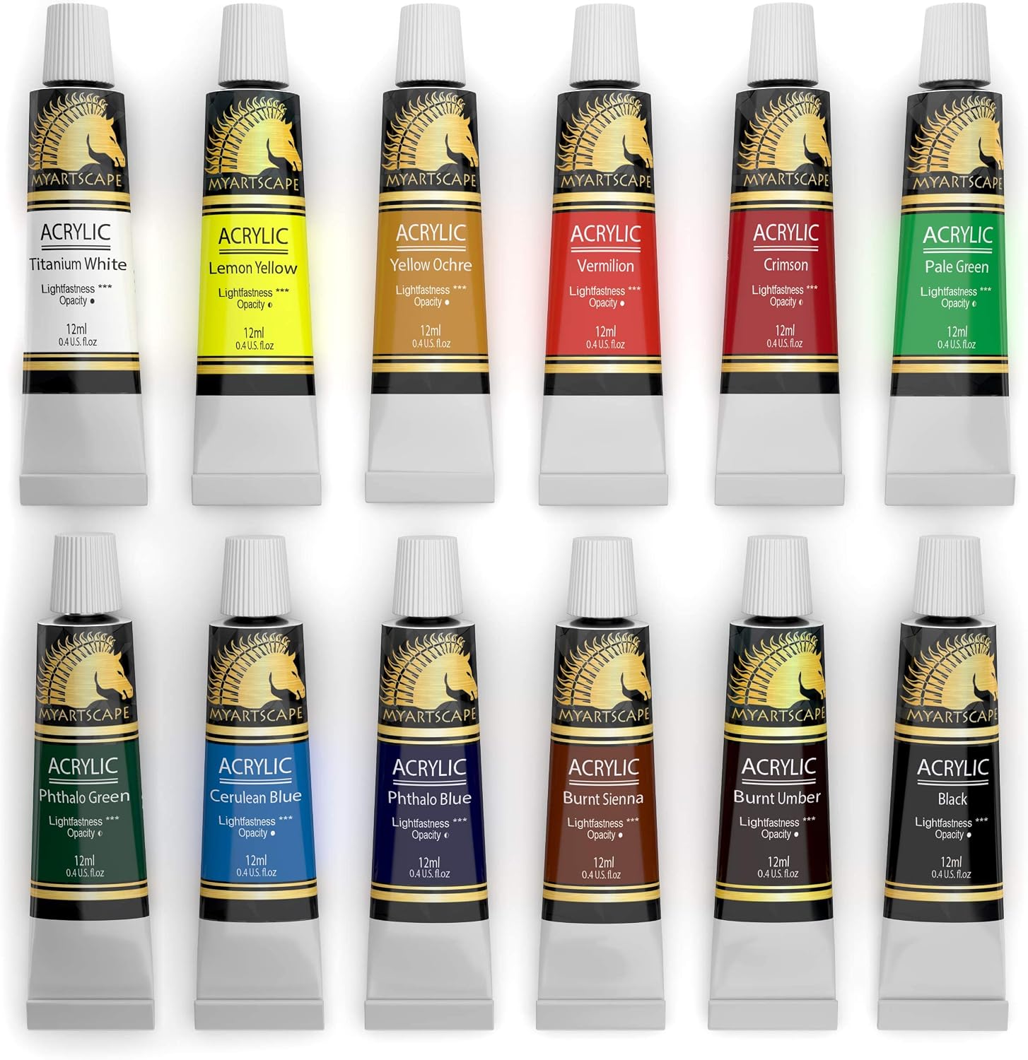 MyArtscape Artist Quality Painting Set - Acrylic Paint - 12 x 12ml Tubes with Pocket Paint Brush (Set 1) - 7 Artists' Paintbrushes