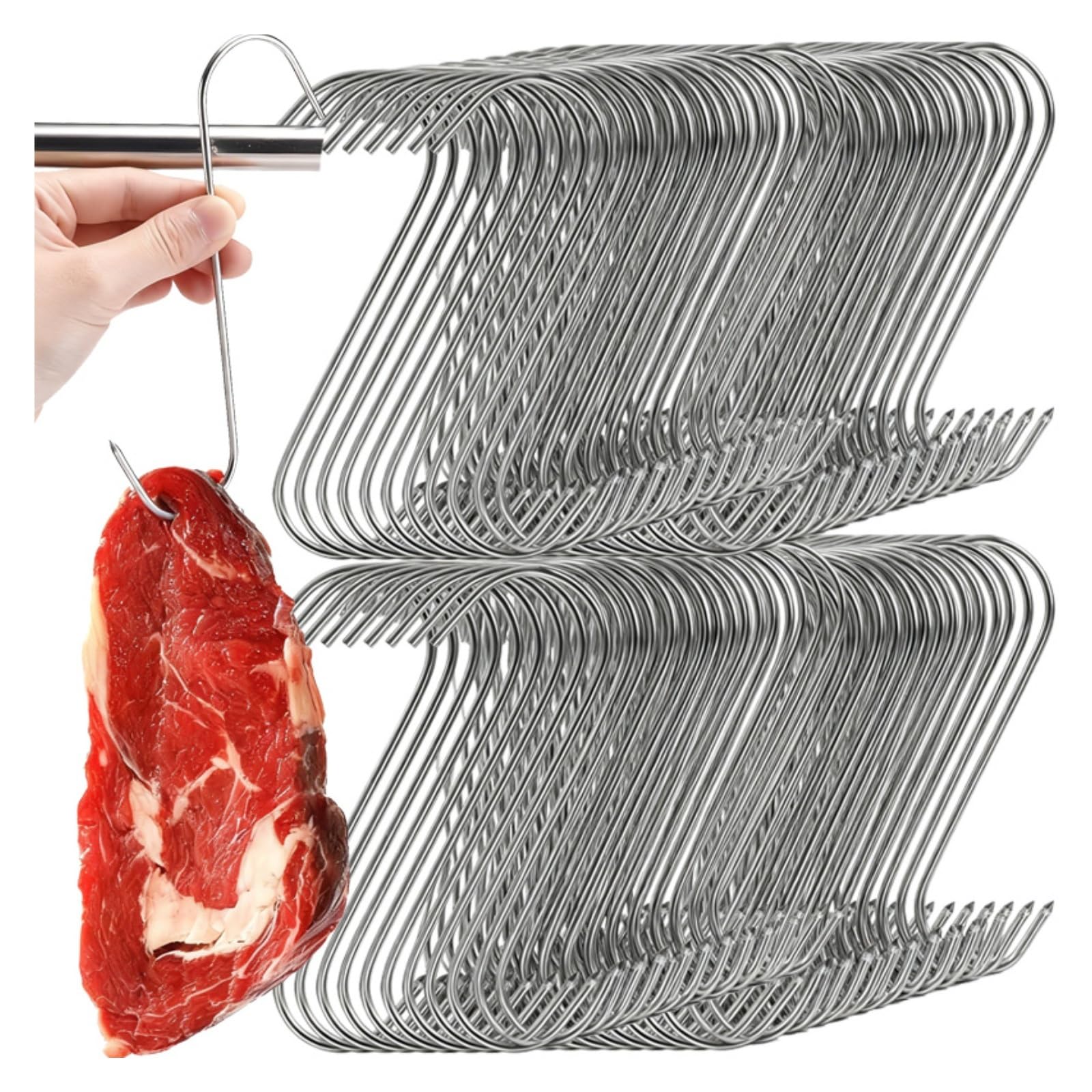 Ganchos en Forma de S de Acero Inoxidable, Ganchos for Colgar Carne con Punta Afilada, carnicería, Cocina, Barbacoa, Salchicha, Tocino, jamones, ahumador, Pato, 10-120 Uds.