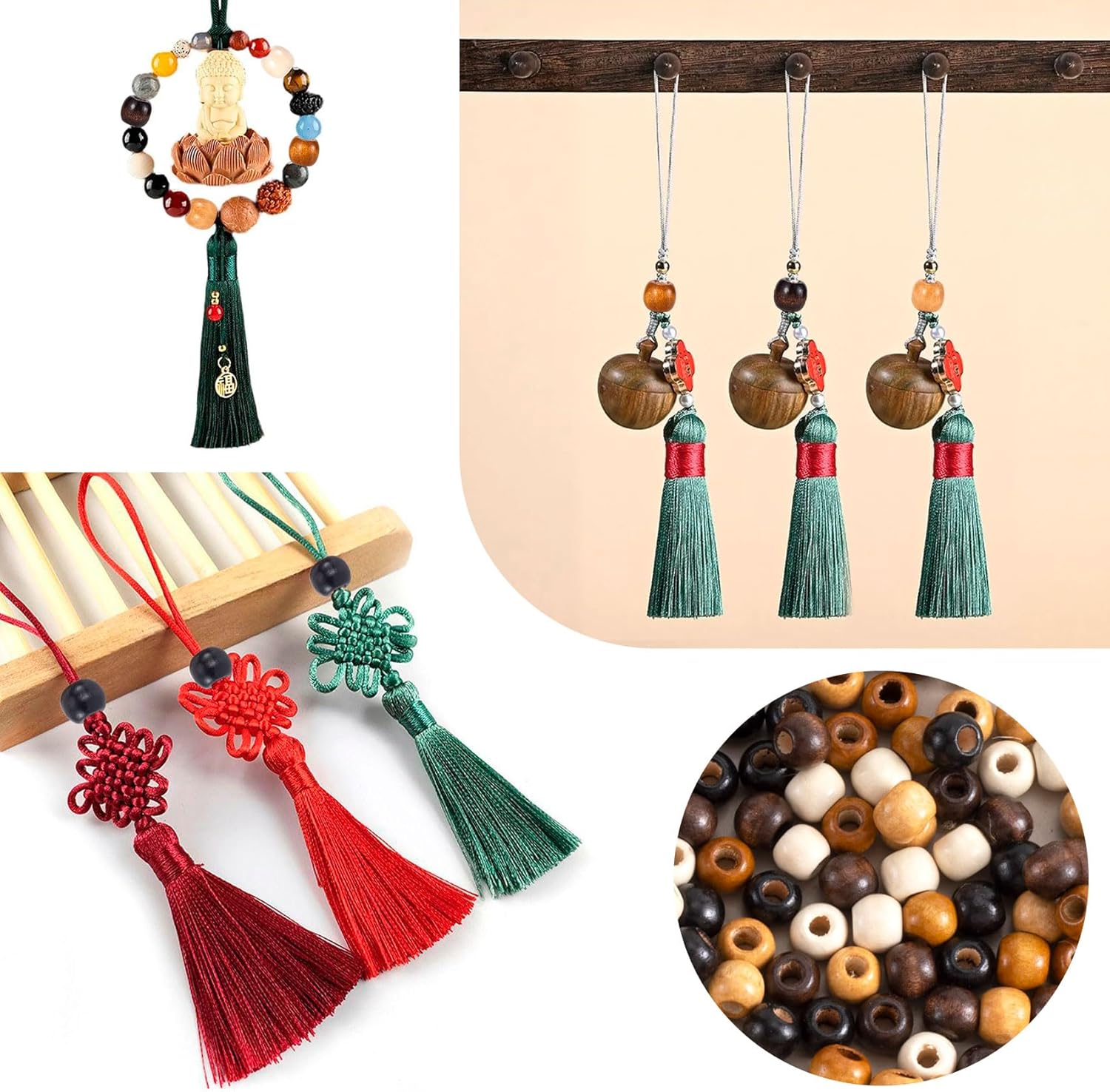 280pcs Large Hole Wooden Beads for Crafts, 9×10mm Round Natural Wood Hair Beads, Retro Wooden Spacer Bead for Necklaces Bracelets Earrings Keychains Garland DIY Craft- 5 Colors - Image 6