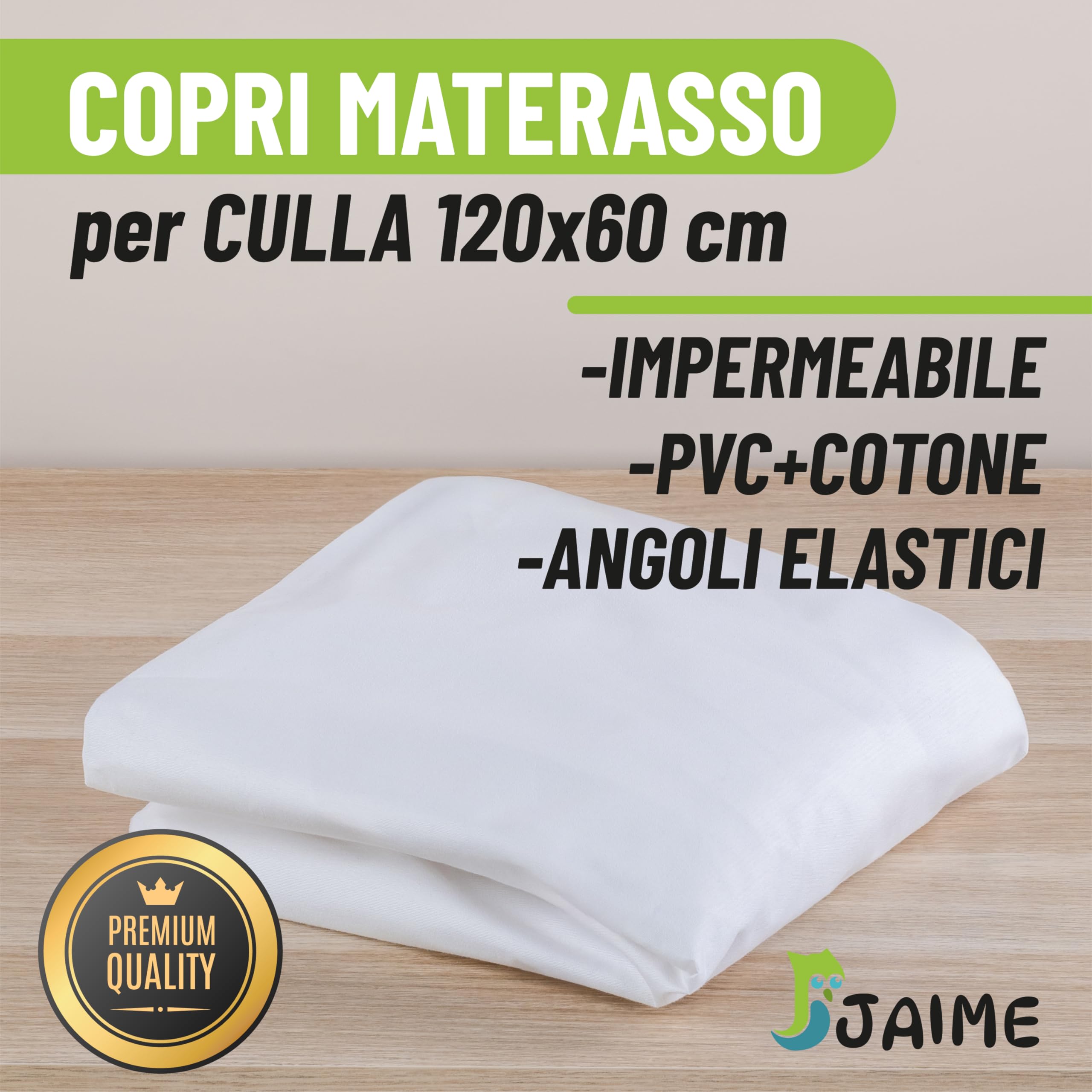 JAIME Coprimaterasso Lettino 60x120 cm, Copri Materasso Culla Neonato In Cotone Con Protezione Impermeabile