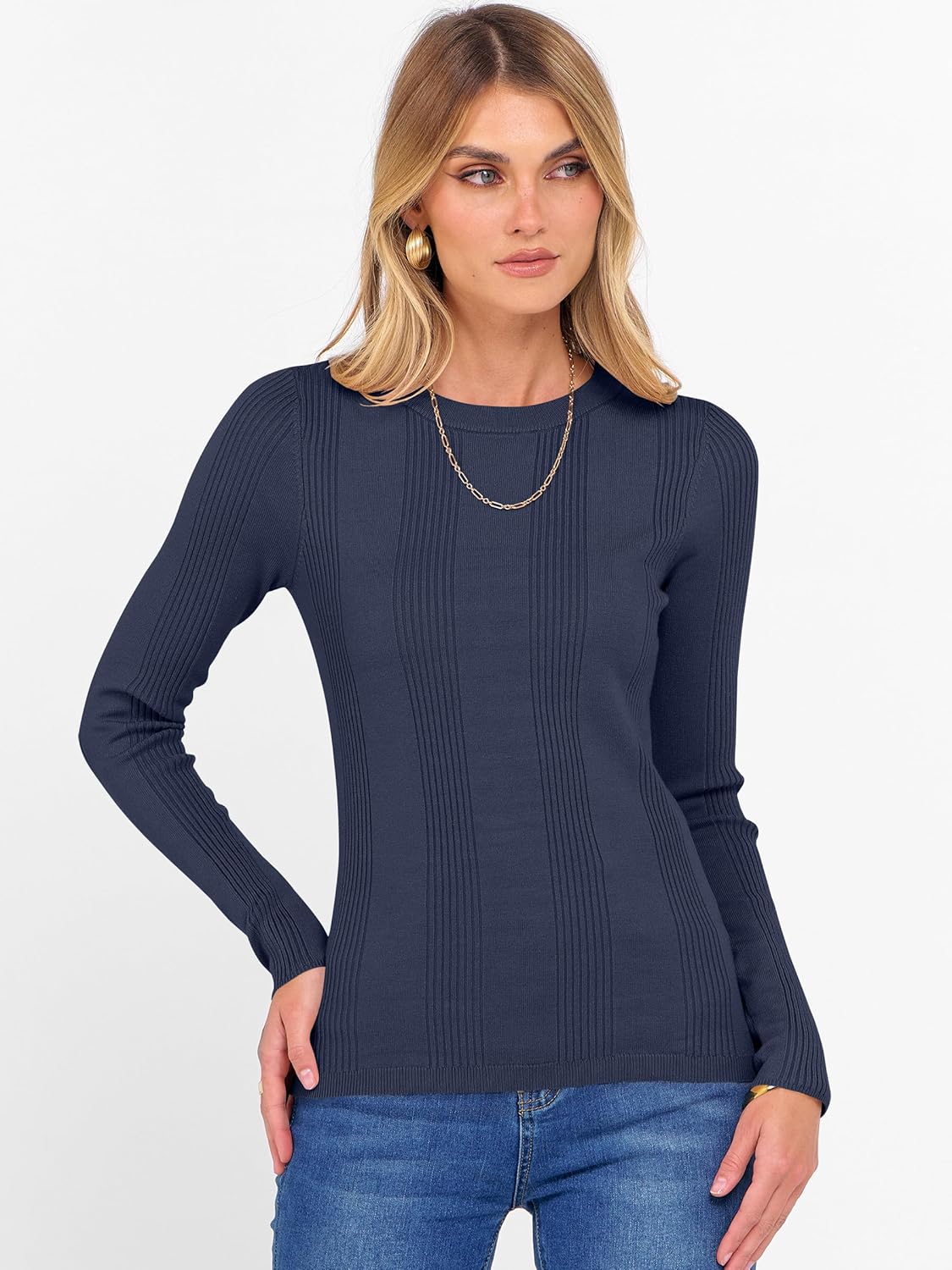 ANRABESS Women's Long Sleeve Slim Fit Crewneck Lightweight Sweaters 2025 Fall Winter Basic Fitted Rib Knit Pullover Tops - Image 6