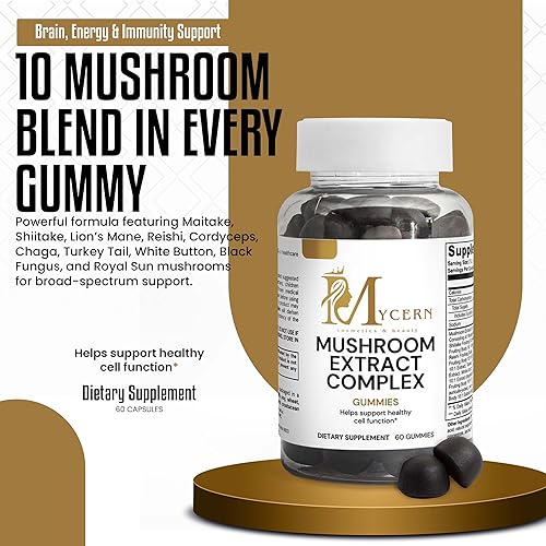 Miniatura 2 de Gomitas complejas de hongos con melena de león, cordyceps, reishi, chaga y shiitake, 60 unidades - Mezcla vegana de hongos y frambuesa para apoyo