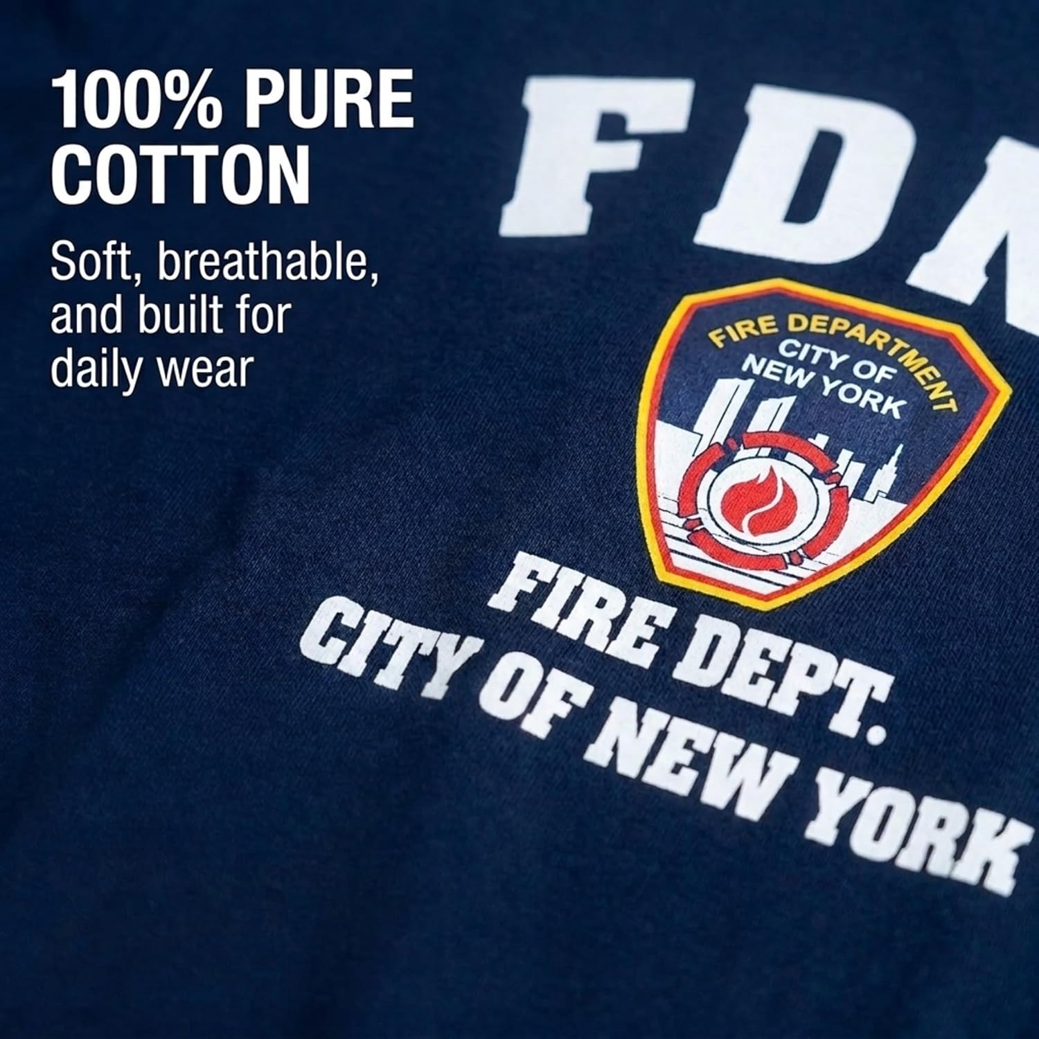 New York Fire Department Style T-Shirt with New York City Logo, NavyBlue
