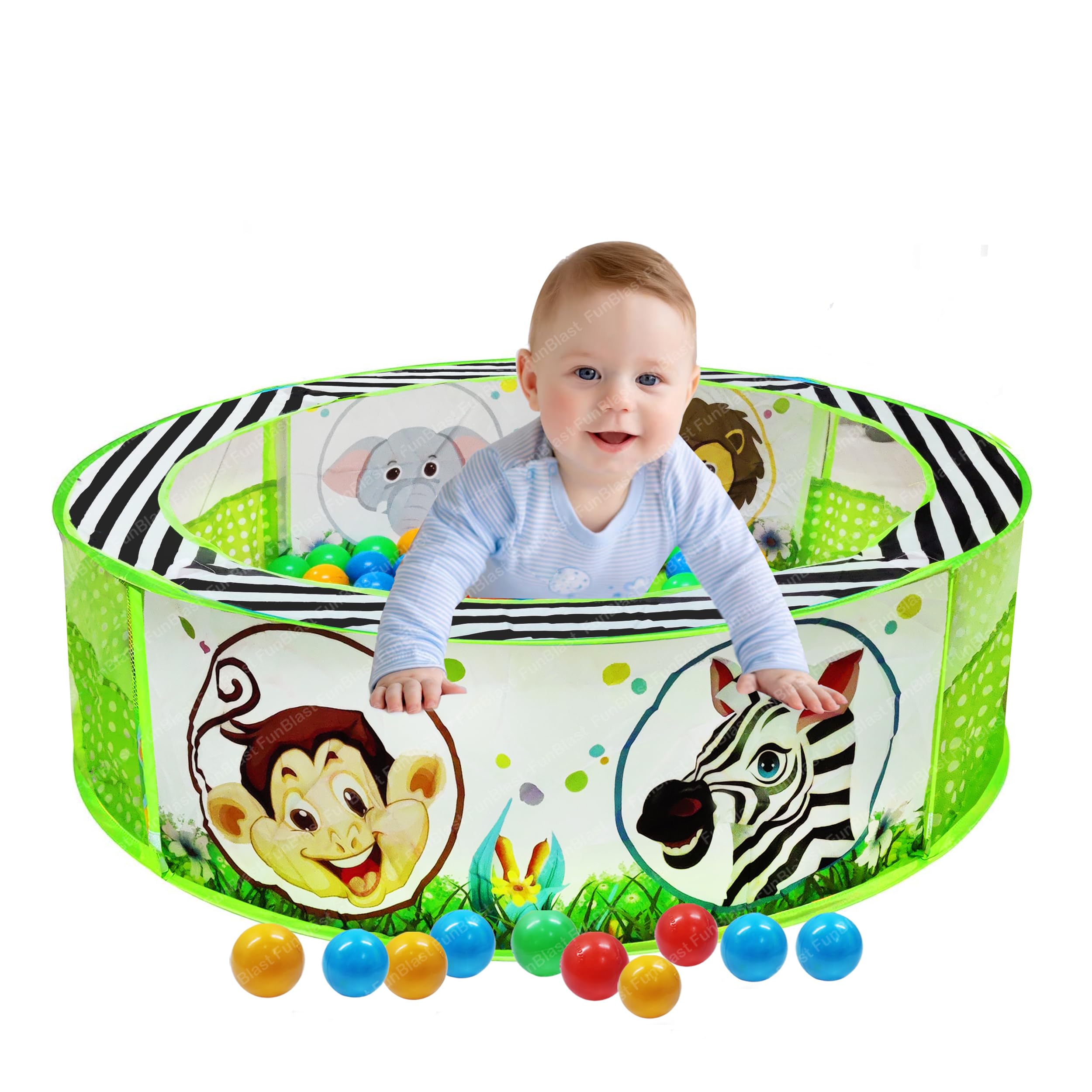 FunBlast Ball Pool for Kid, Foldable Round Zoo Ball Pool Play Tent Kids, Indoor/Outdoor Ball Pit with 50 Ball Game for 2-5 Years Old Kids, Boys, Girls (Multicolor)