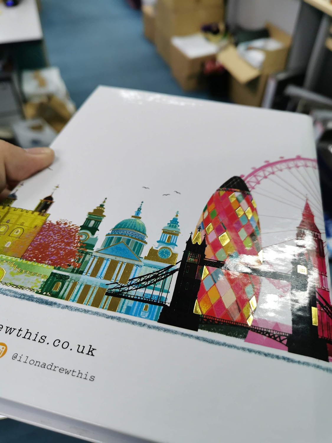 Maturi A5 Padded Cover Notebook, London Skyline Design with Gold Foil Detailing and Gloss Finish, Multi-Color, 228 pages