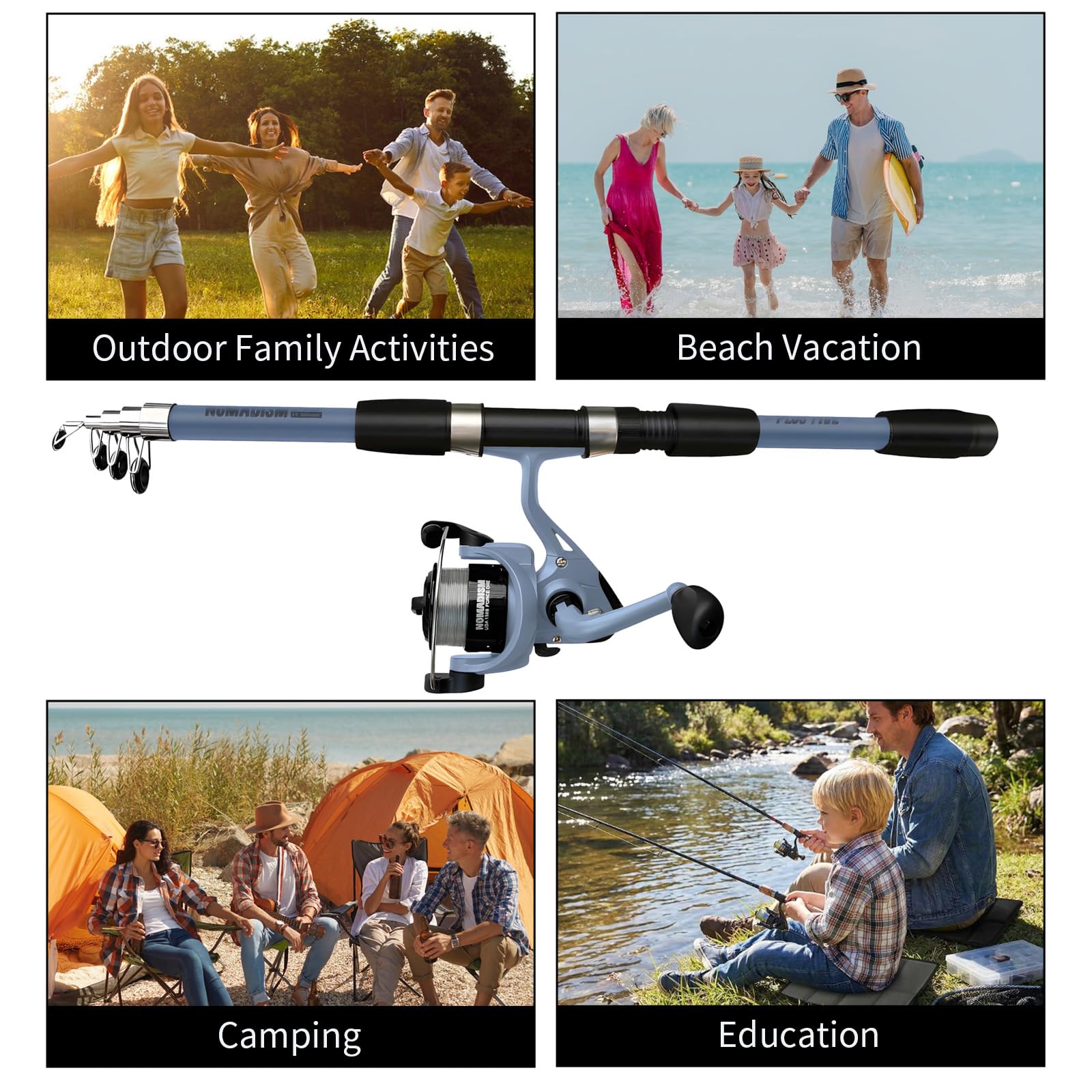 Ensemble de pêche pour Enfants Canne télescopique Fibre de Carbone Ultra légère