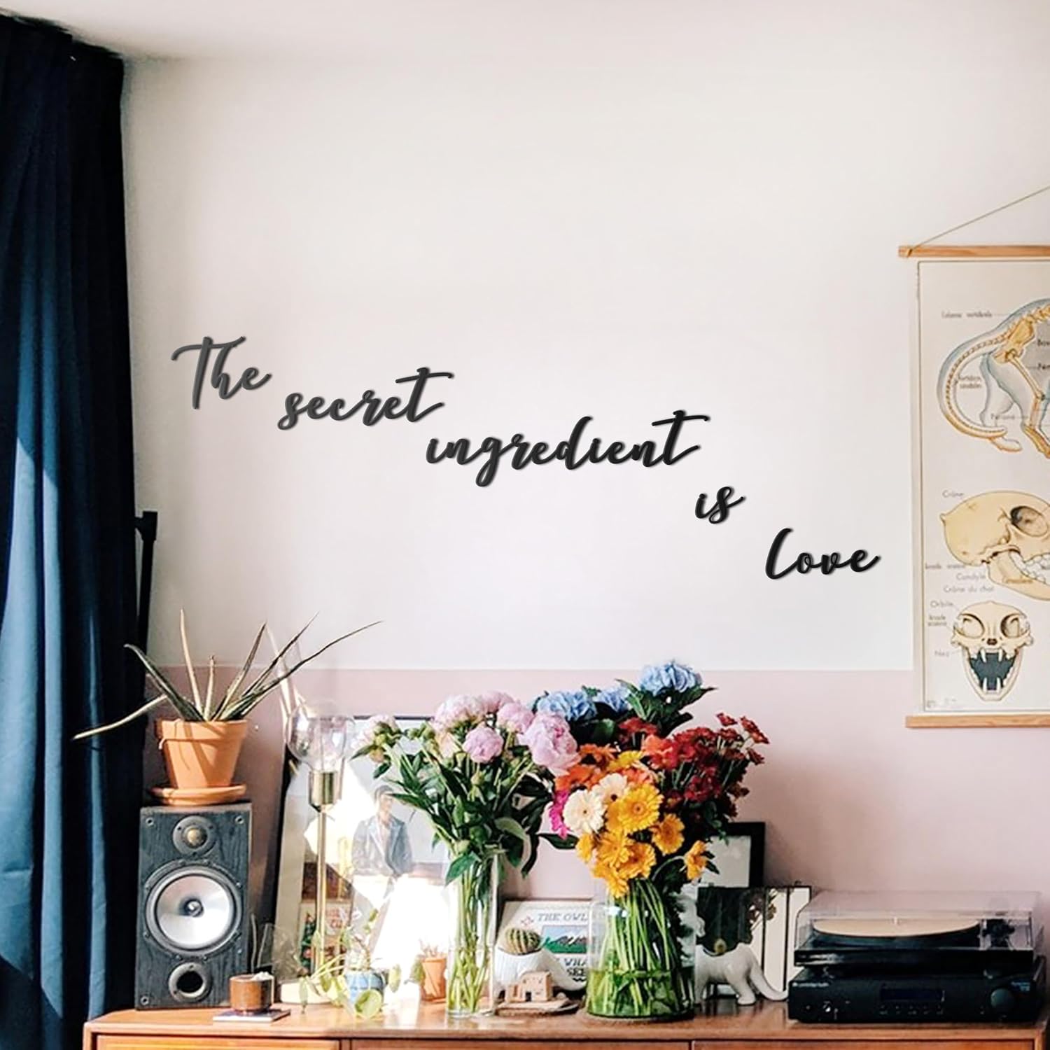 Heartfelt Kitchen Decor - The Secret Ingredient is Love Metal Wall Art | Modern Script Quote Sign | Black Steel Wall Decor for Kitchen & Dining Room | Housewarming Gift