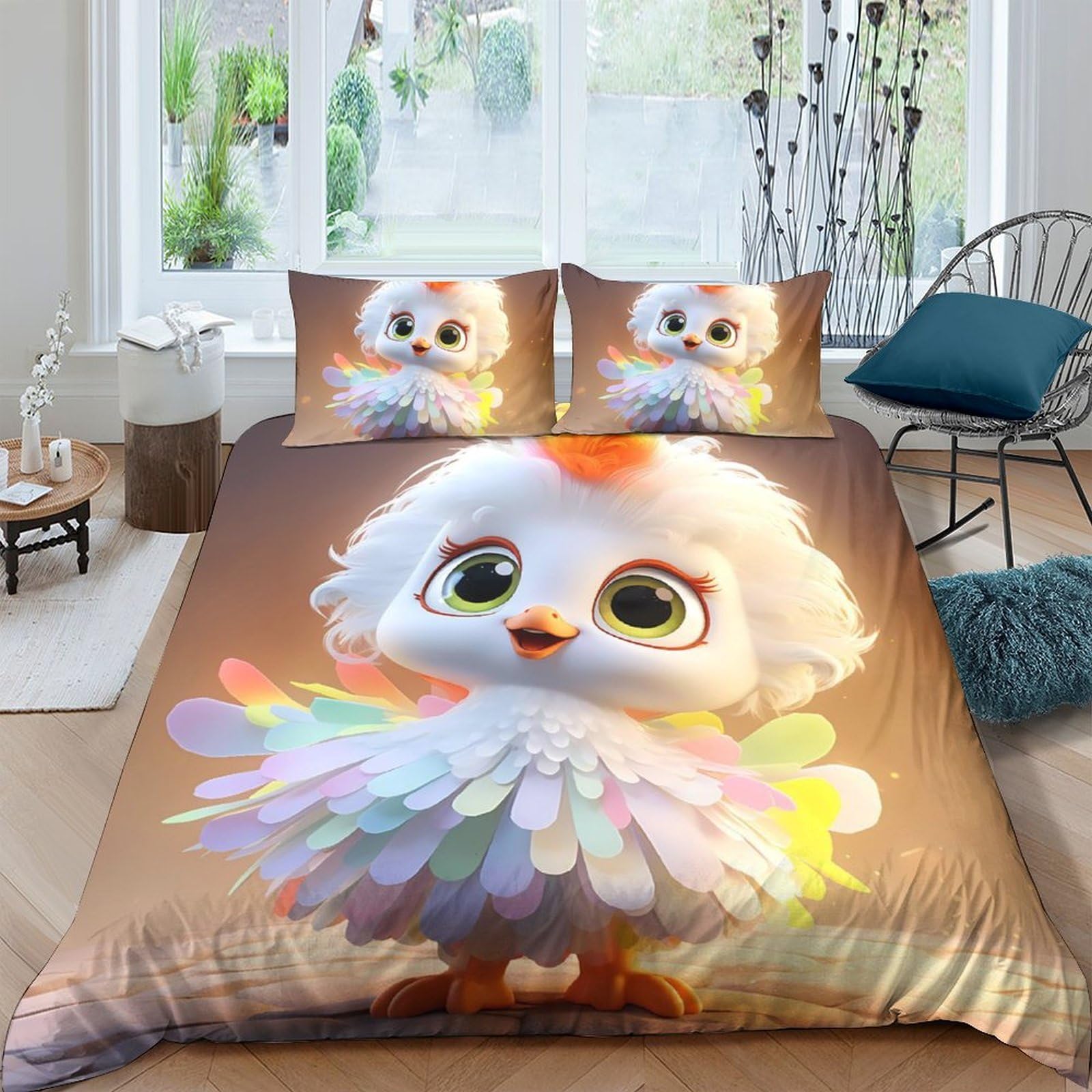 Ctjqhvkz Style-4 3D Printed Cute Cartoon Owl Fitted Sheet Microfiber Soft Multicolor Feather Bed Cover For Bedroom Guest Room Decor Single（135X200cm）