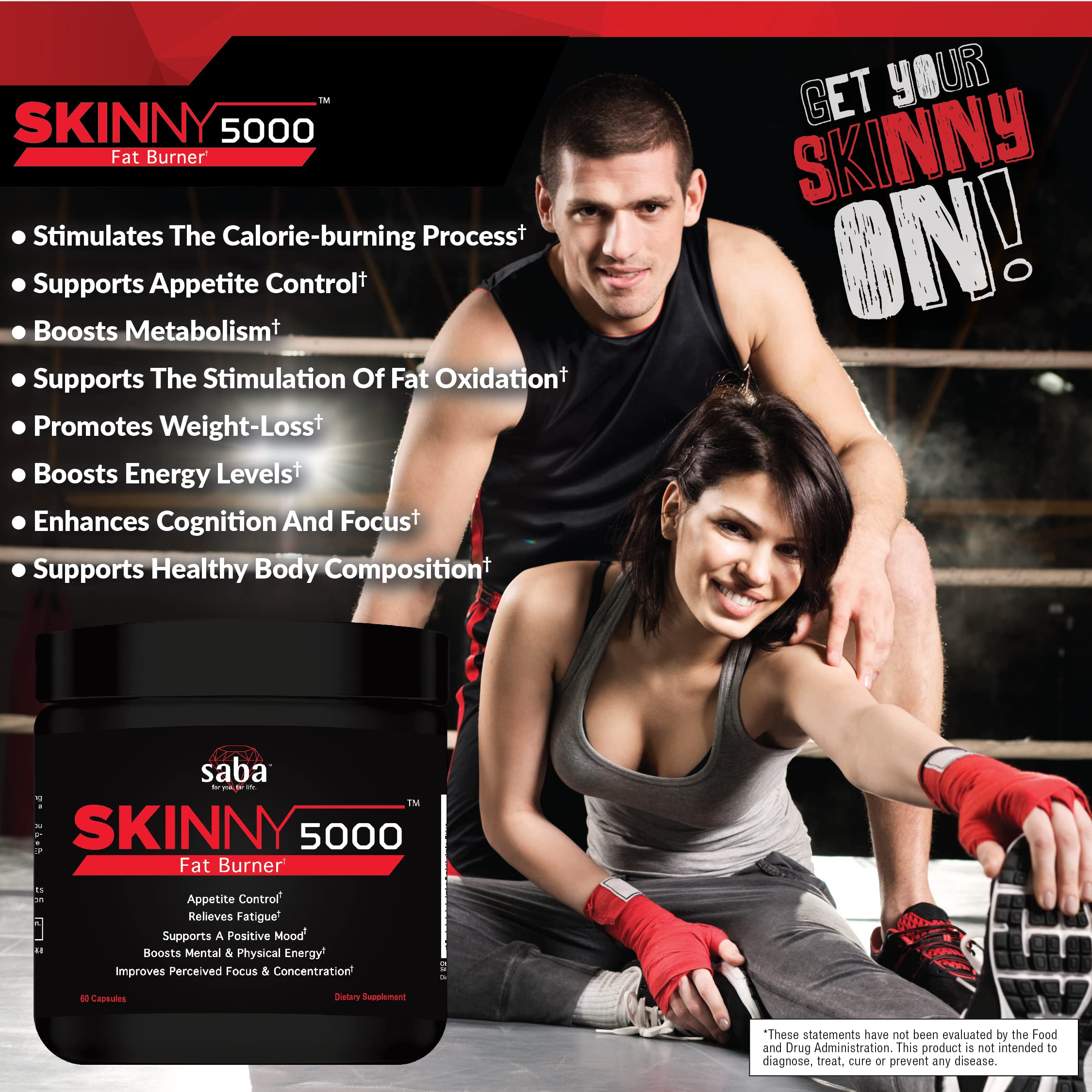 Saba Skinny 5000 -Fat Loss -Weight Loss-Appetite Control -Mild Jitter-Free Energy- Focus -60 Capsules — Amazon image 2