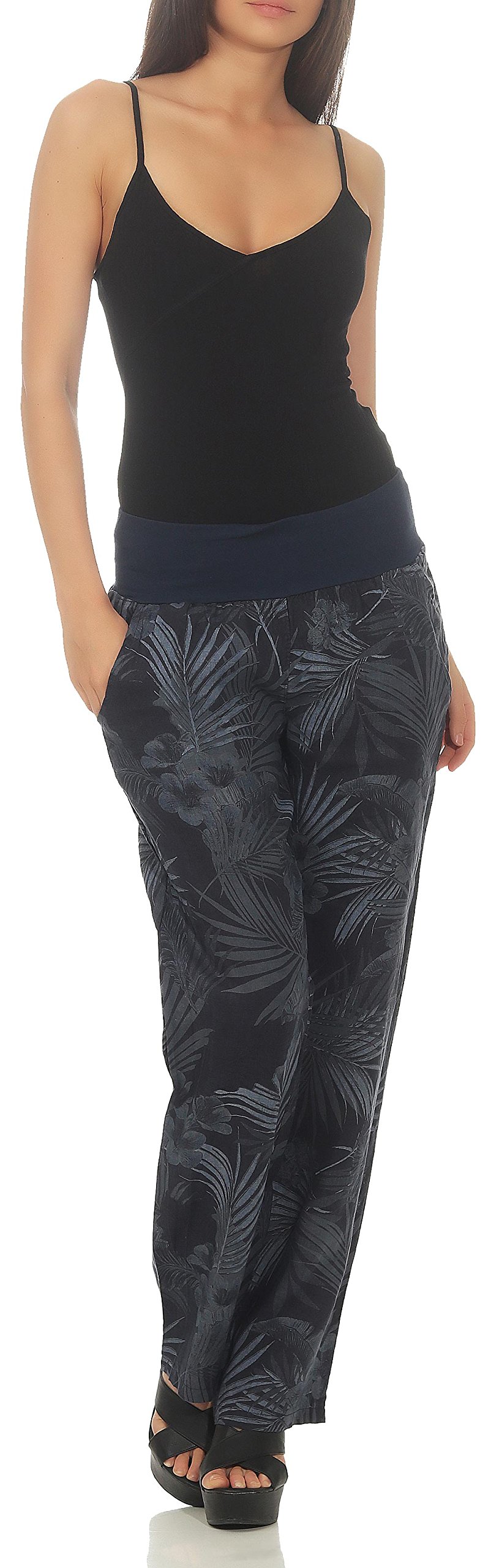 Malito Donna Pantaloni di Lino Bloomers Stampa delle Giungla Chino 7790