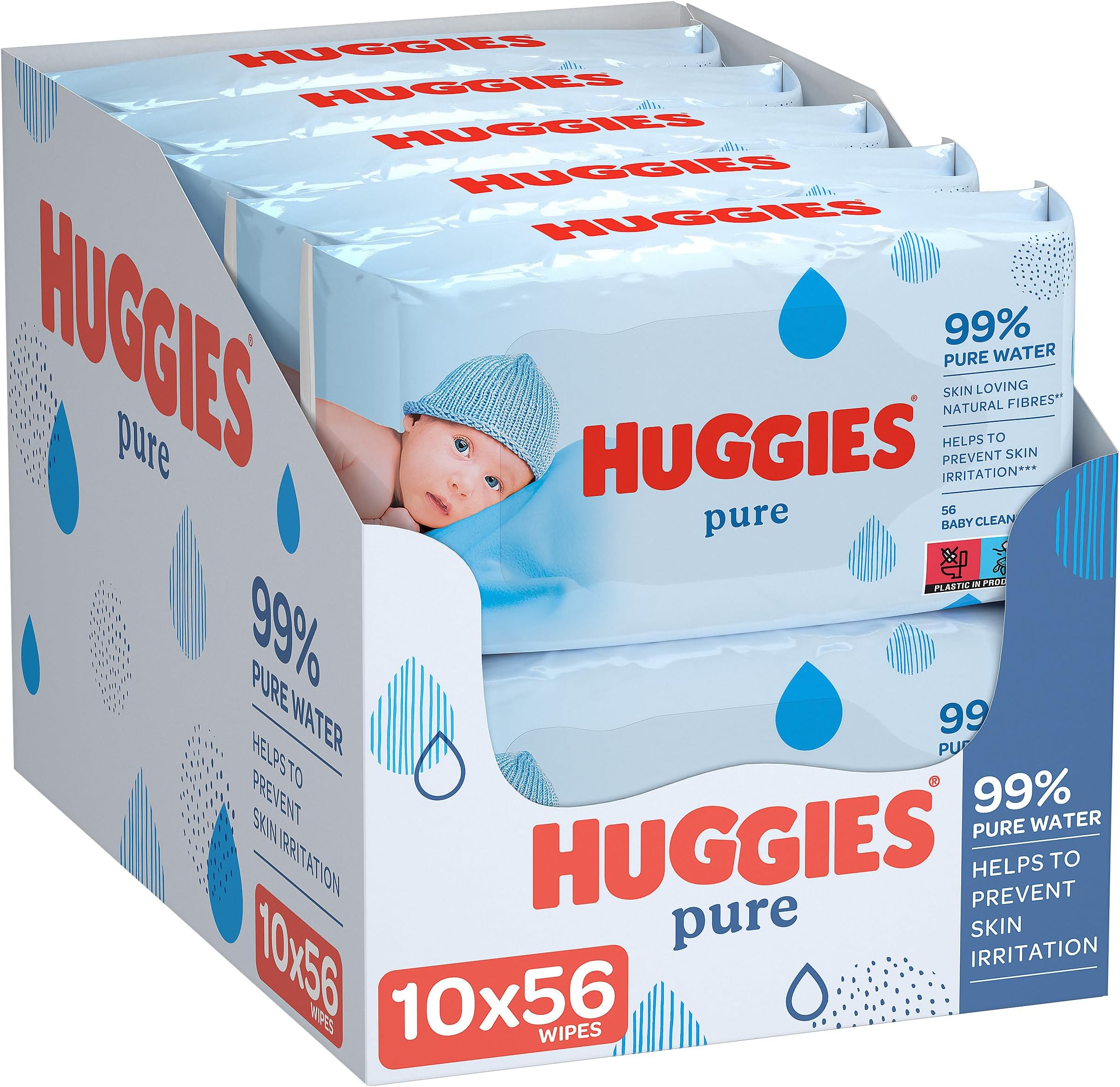 Huggies Pure Baby Wipes 56 Count (Pack of 3) 168 Wipes