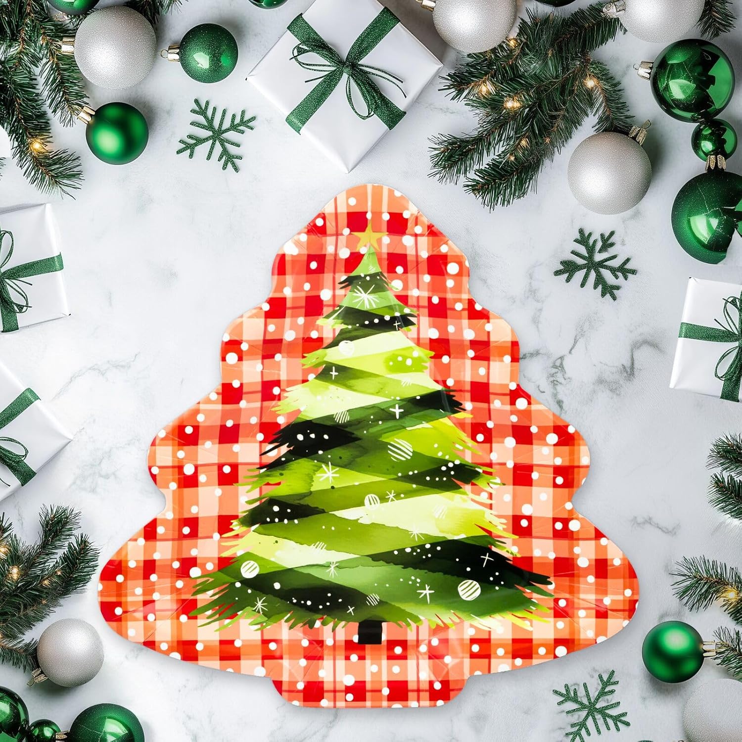 ZVK Christmas Paper Plates Set 50 Tree-shape Large Disposable Dinnerware for Christmas Party Supplies Table Decorations