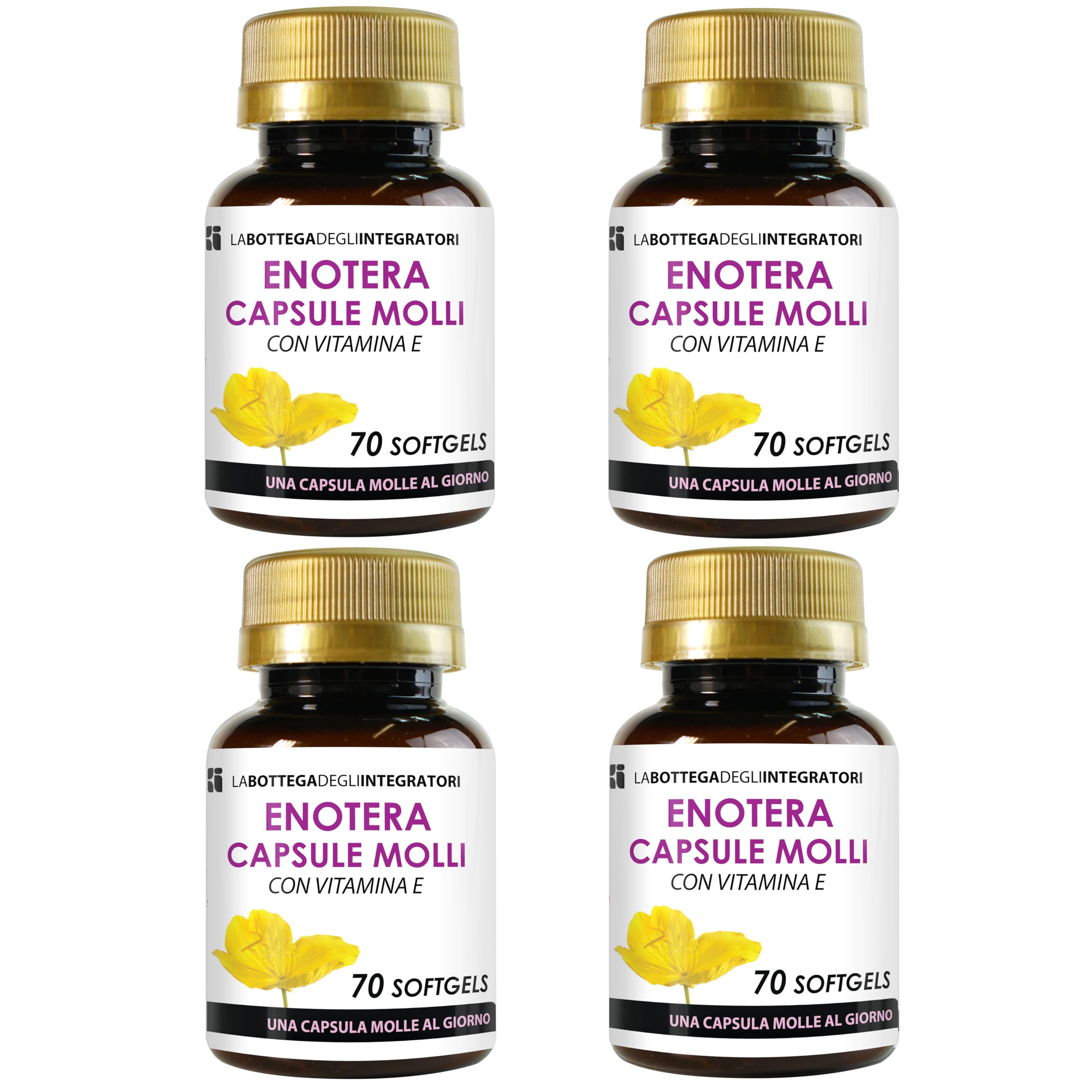 Enotera e Vitamina E 280 Softgels | Olio Spremuto a Freddo, Titolato, Ricco in Acido Gamma Linoleico GLA e Acido Linoleico Omega 6 | 1 Perla al giorno