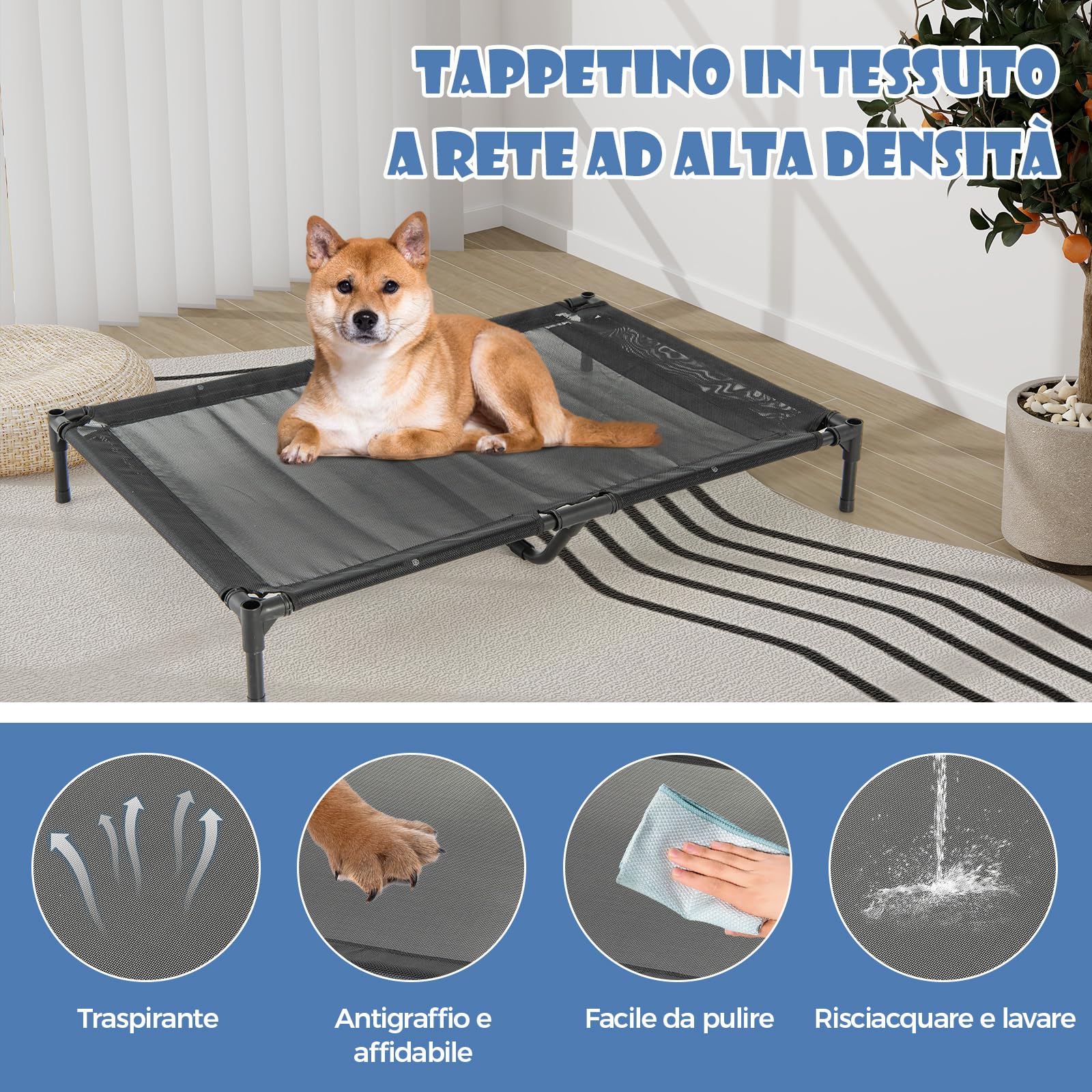 COSTWAY Casetta per Cani, Letto Rialzato per Cani con Copertura Rimovibile ed Impermeabile e Finestre Ventilate, Cuccia Cane Esterno ed Interno Taglia Piccola/Media/Grande (75 x 110 x 106 cm)