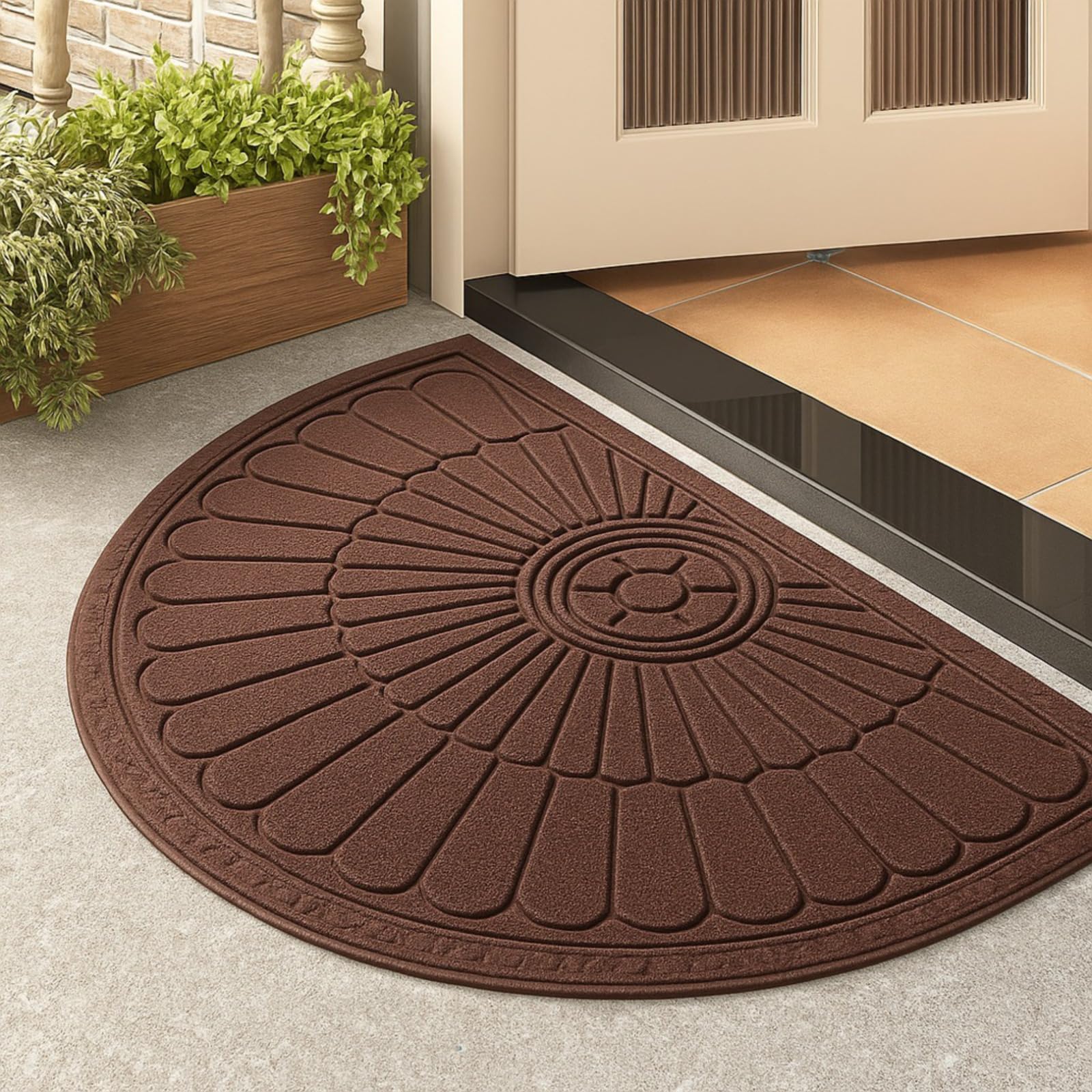 Half Round Entrance Doormat | Non-Slip Rubber Welcome Mat for Home, Office & Outdoor Entryway | 45x75 cm Durable Floor Mat (Brown)