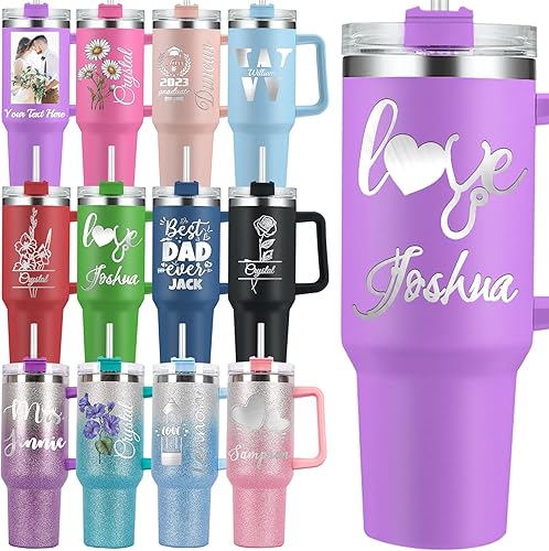 Vaso personalizado para enfermera con asa, taza con nombre grabado personalizado de 40 onzas con tapa y pajita, taza de café de viaje de acero