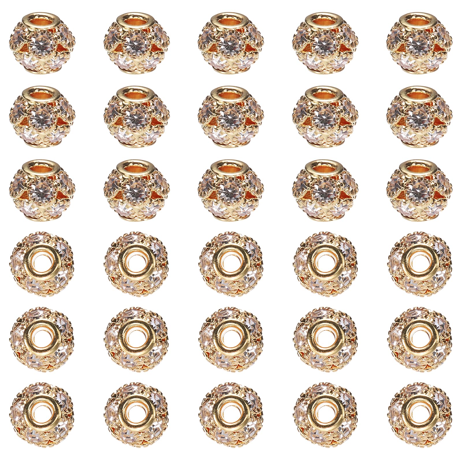 sourcing map 30Pcs Rhinestone Rondelle Spacer Beads, 8mm European Crystal Charm Craft Bead for Bracelet Making Necklace DIY Craft, Rose Gold