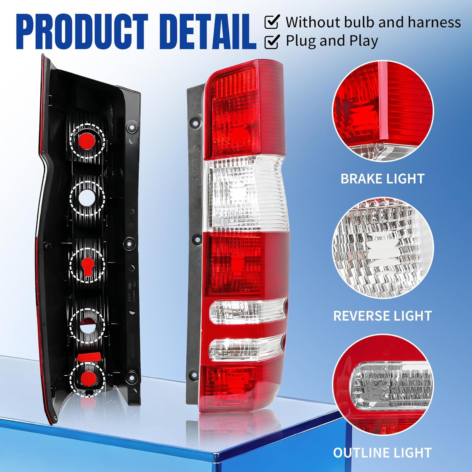 Replacement Passenger Side Tail Light Without Circuit for 2007-2018 Mercedes Sprinter Van and 2007-2009 Freightliner Sprinter Van, Taillights, Right Rear Brake Lamp w/o Bulbs